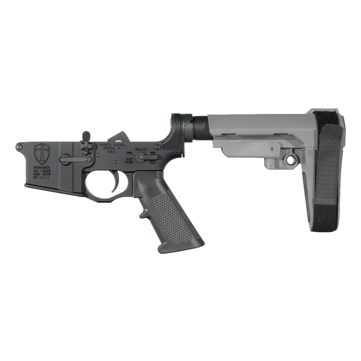 Spike’s Tactical Crusader AR-15 Pistol Lower Build Kit, Stealth Gray SBA3 Adjustable Stabilizing Brace
