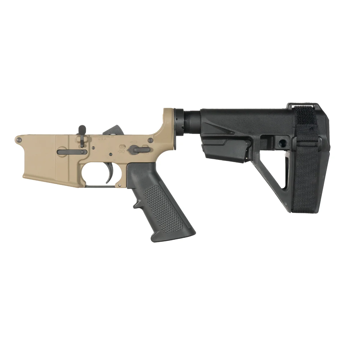 FDE Covert NO-LOGO DELTA-M4 AR-15 Pistol Lower Build Kit, SBA5 Stabilizing Brace