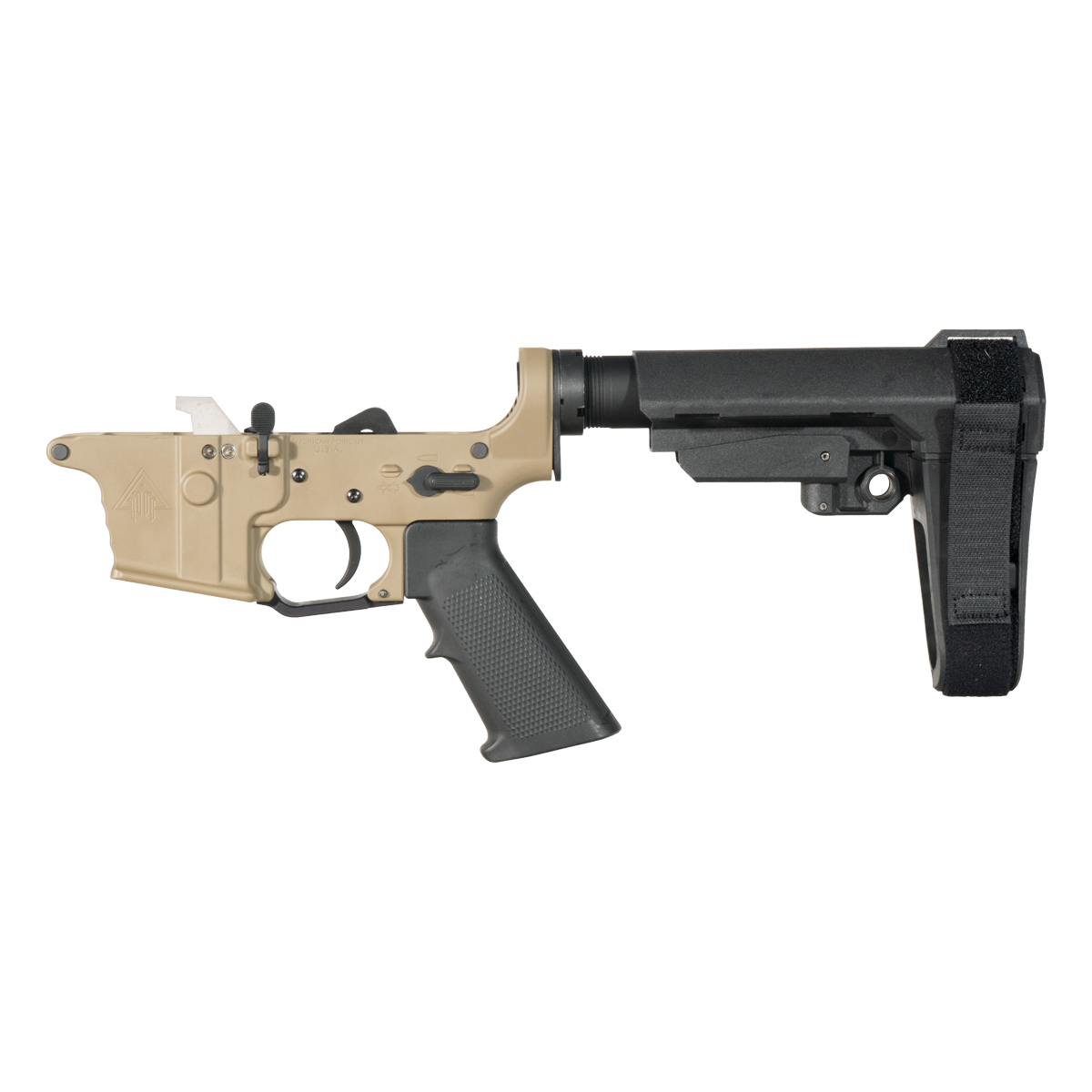 DTT FDE AR-9 Pistol Lower Build Kit, Premium Uintah 3.0 lb Drop-In Ultra Match Trigger, SBA3 Adjustable Pistol Stabilizing Brace
