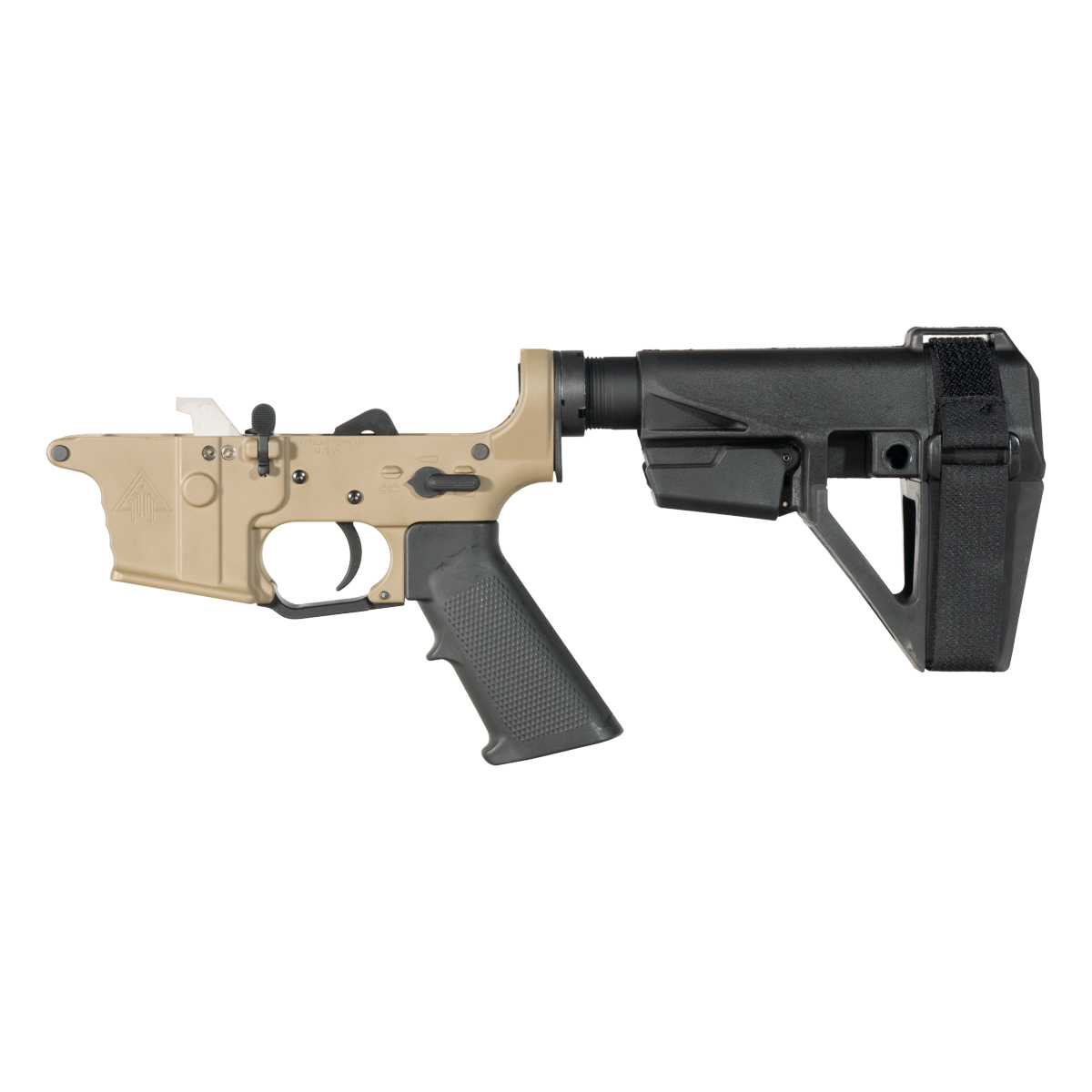 DTT FDE AR-9 Pistol Lower Build Kit, Premium Uintah 3.0 lb Drop-In Ultra Match Trigger, SBA5 Pistol Stabilizing Brace Black