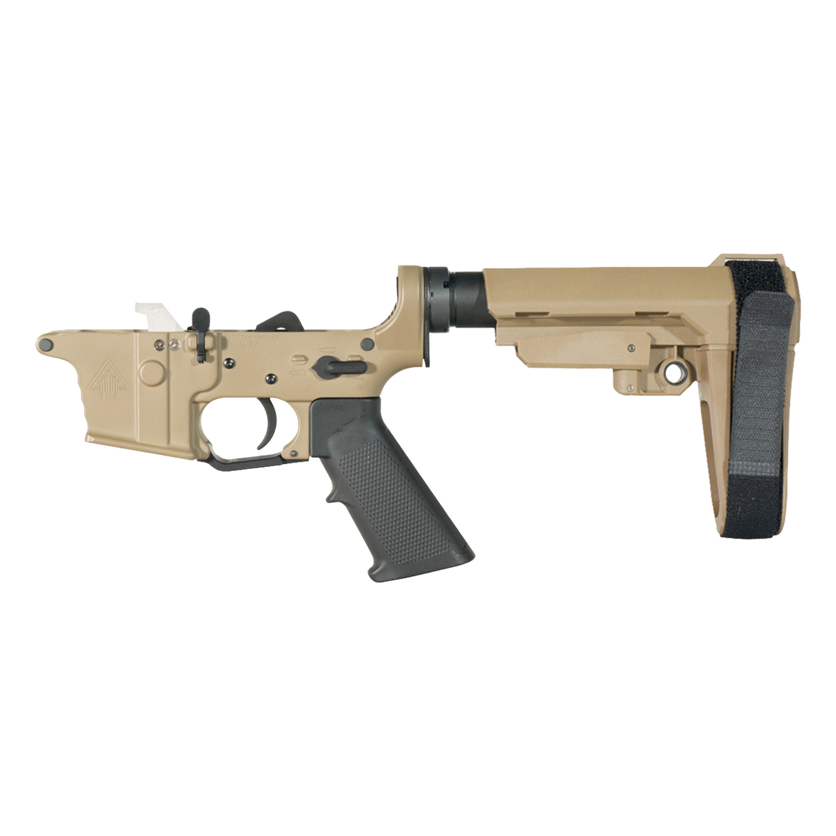 DTT FDE AR-9 Pistol Lower Build Kit, Premium Uintah 3.0 lb Drop-In Ultra Match Trigger, SBA3 FDE Adjustable Pistol Stabilizing Brace