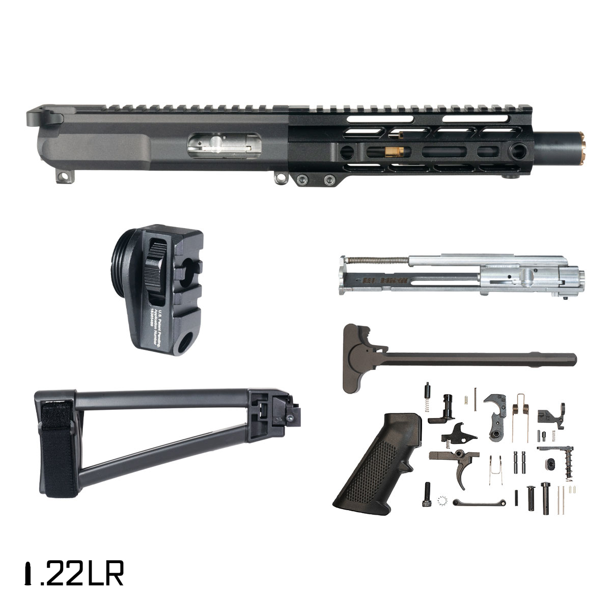 Davidson Defense Hush Hammer 4.5-inch .22 LR AR-15 Freefloat M-Lok Handguard Pistol Full Build Kit, SB Tactical Folding Brace