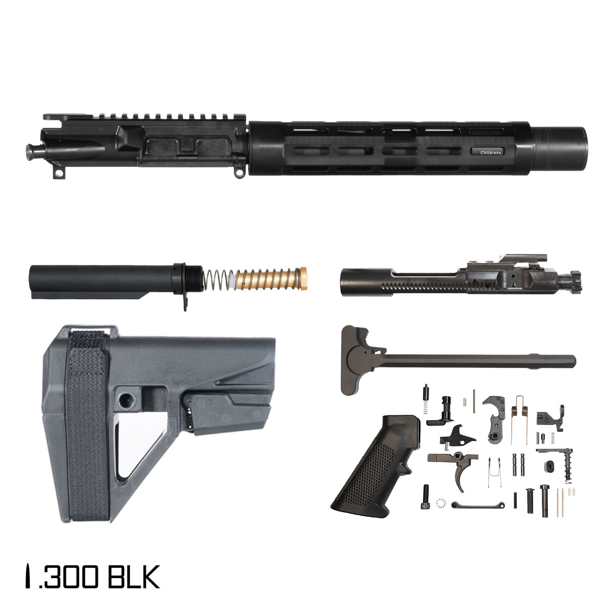 Davidson Defense Labrys w/SBA5 Brace 8.5-inch Pistol-Gas 1:8 300 BLK AR-15 Freefloat Tubular M-Lok Handguard Pistol Full Build Kit, Witt Machine .30 cal Compact Suppressor