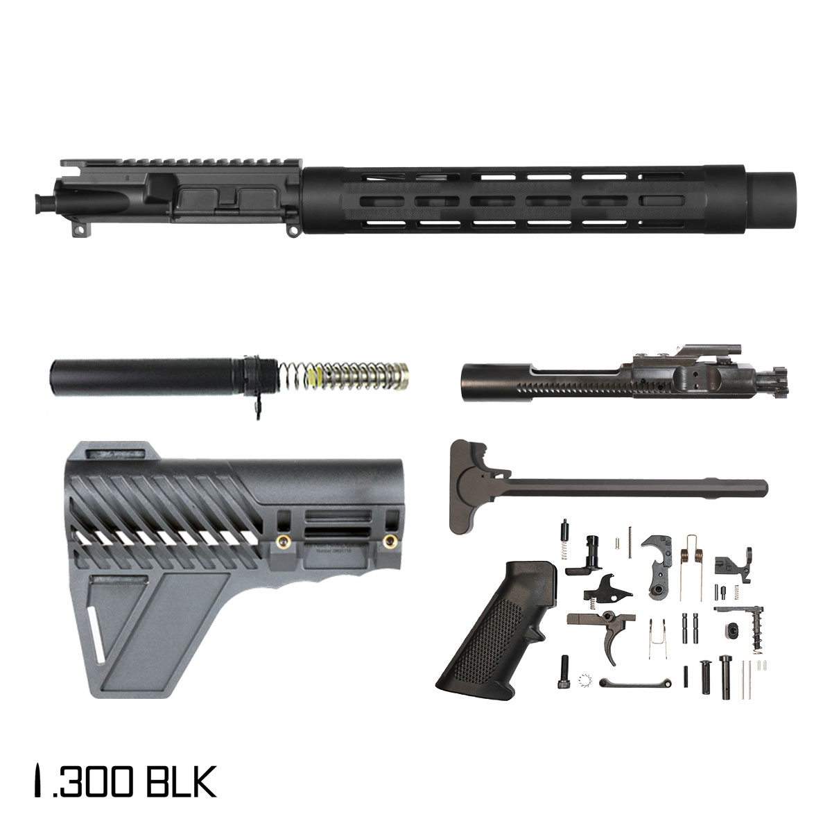 Davidson Defense Acheron w/Gauntlet Arms Brace 10.5-inch Pistol-Gas 1:8 300 BLK AR-15 Freefloat Tubular M-Lok Handguard Pistol Full Build Kit, Witt Machine .30 cal Compact Suppressor
