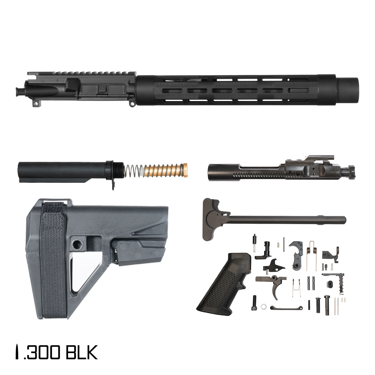 Davidson Defense Acheron w/SBA5 Brace 10.5-inch Pistol-Gas 1:8 300 BLK AR-15 Freefloat Tubular M-Lok Handguard Pistol Full Build Kit, Witt Machine .30 cal Compact Suppressor