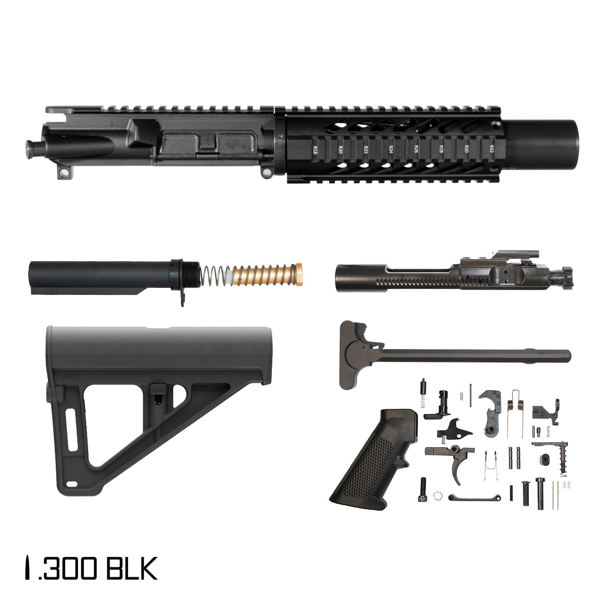 Davidson Defense Orpheus w/BTR Brace 6-inch Pistol-Gas 1:7 300 BLK AR-15 Freefloat Quad-Rail Handguard Pistol Full Build Kit, Witt Machine .30 cal Compact Suppressor