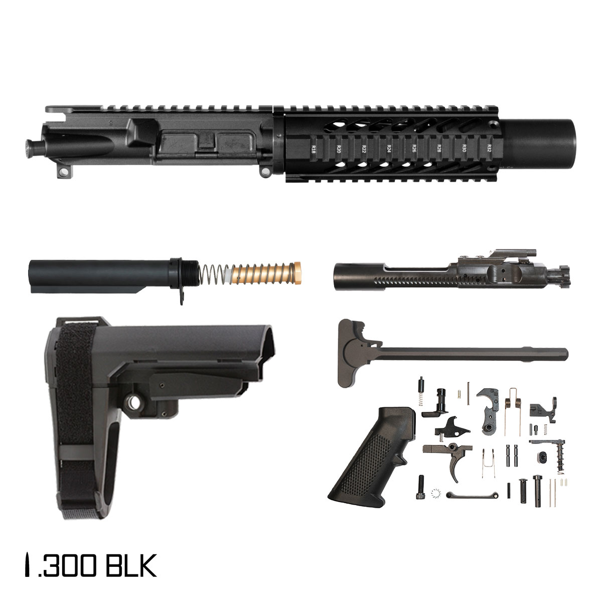 Davidson Defense Orpheus w/SBA3 Brace 6-inch Pistol-Gas 1:7 300 BLK AR-15 Freefloat Quad-Rail Handguard Pistol Full Build Kit, Witt Machine .30 cal Compact Suppressor