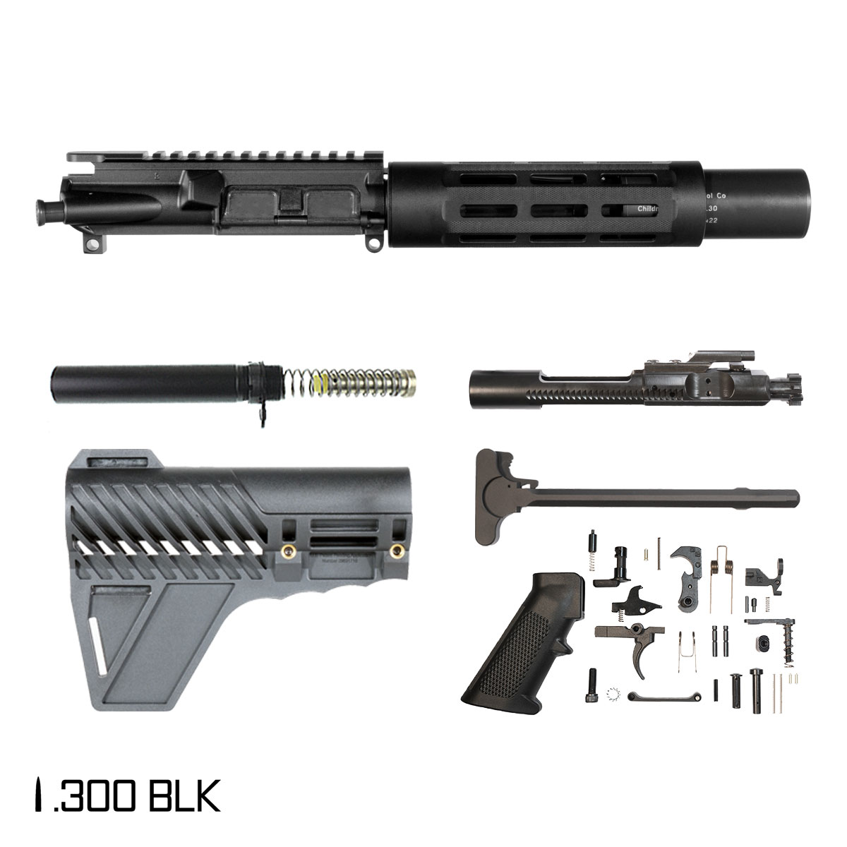 Davidson Defense Tyndareus w/Gauntlet Arms Brace 6-inch Pistol-Gas 1:7 300 BLK AR-15 Freefloat Tubular M-Lok Handguard Pistol Full Build Kit, Witt Machine .30 cal Compact Suppressor