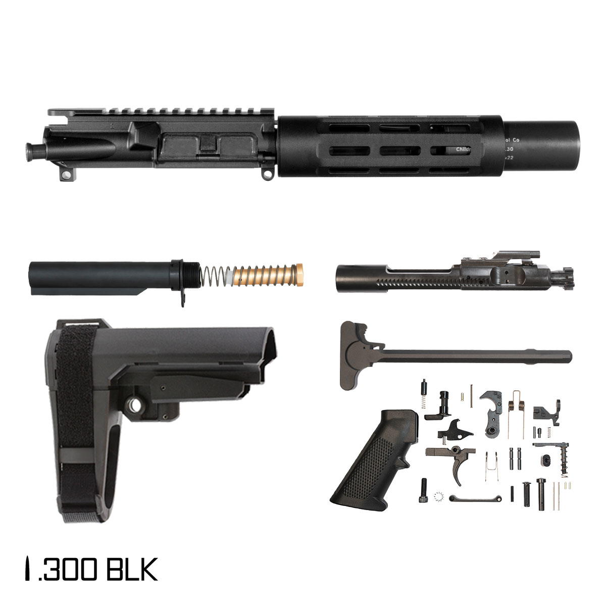 Davidson Defense Tyndareus w/SBA3 Brace 6-inch Pistol-Gas 1:7 300 BLK AR-15 Freefloat Tubular M-Lok Handguard Pistol Full Build Kit, Witt Machine .30 cal Compact Suppressor