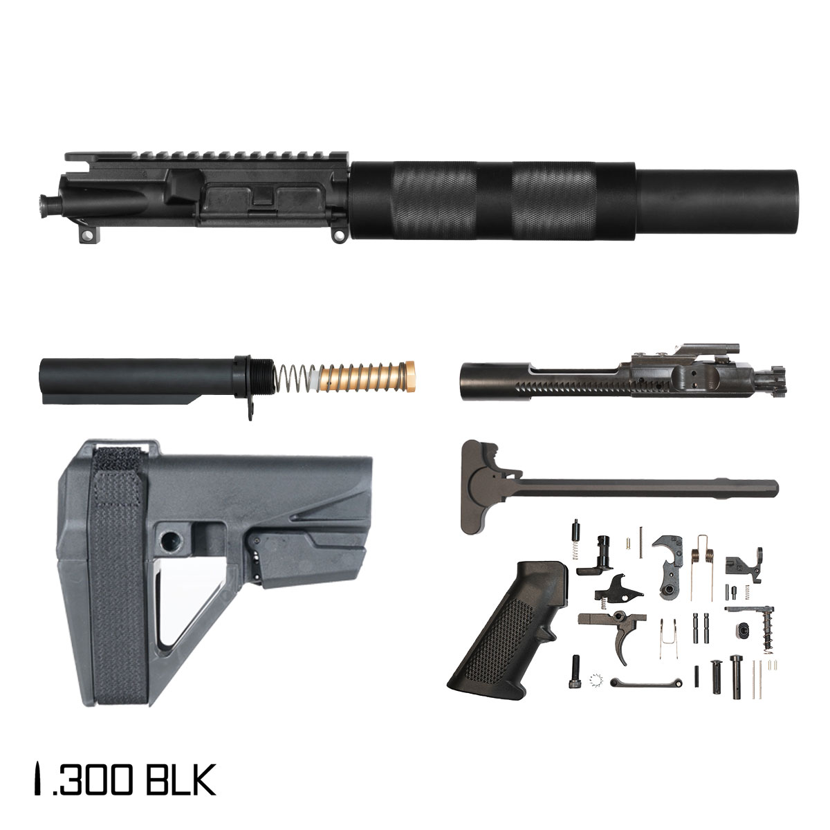 Davidson Defense Tholos w/SBA5 Brace 7.5-inch Pistol-Gas 1:8 300 BLK AR-15 Freefloat Tubular Handguard Pistol Full Build Kit, Witt Machine .30 cal Suppressor