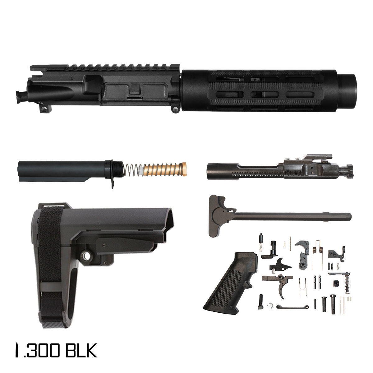 Davidson Defense Shortshot w/SBA3 Brace 4.5-inch 1:7 300 BLK AR-15 M-Lok Pistol Full Build Kit, Witt Machine The Dirty .30 Suppressor