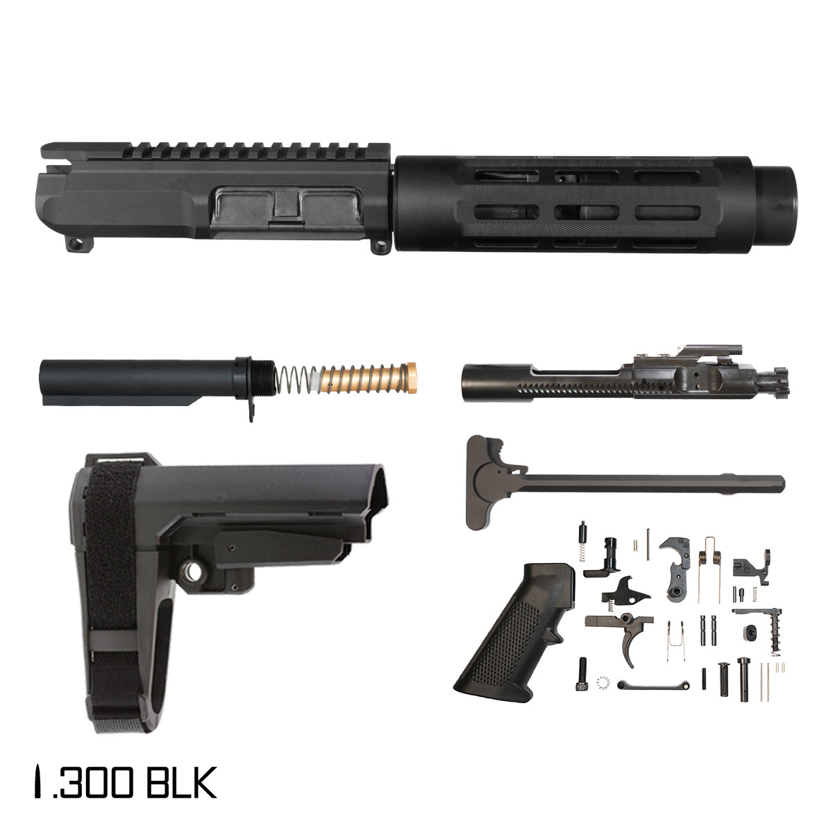 Davidson Defense Dwarf King AR-15 Pistol Build Kit, 4.5-Inch 1:7 300 BLK, SBA3 Brace, Witt Dirty .30