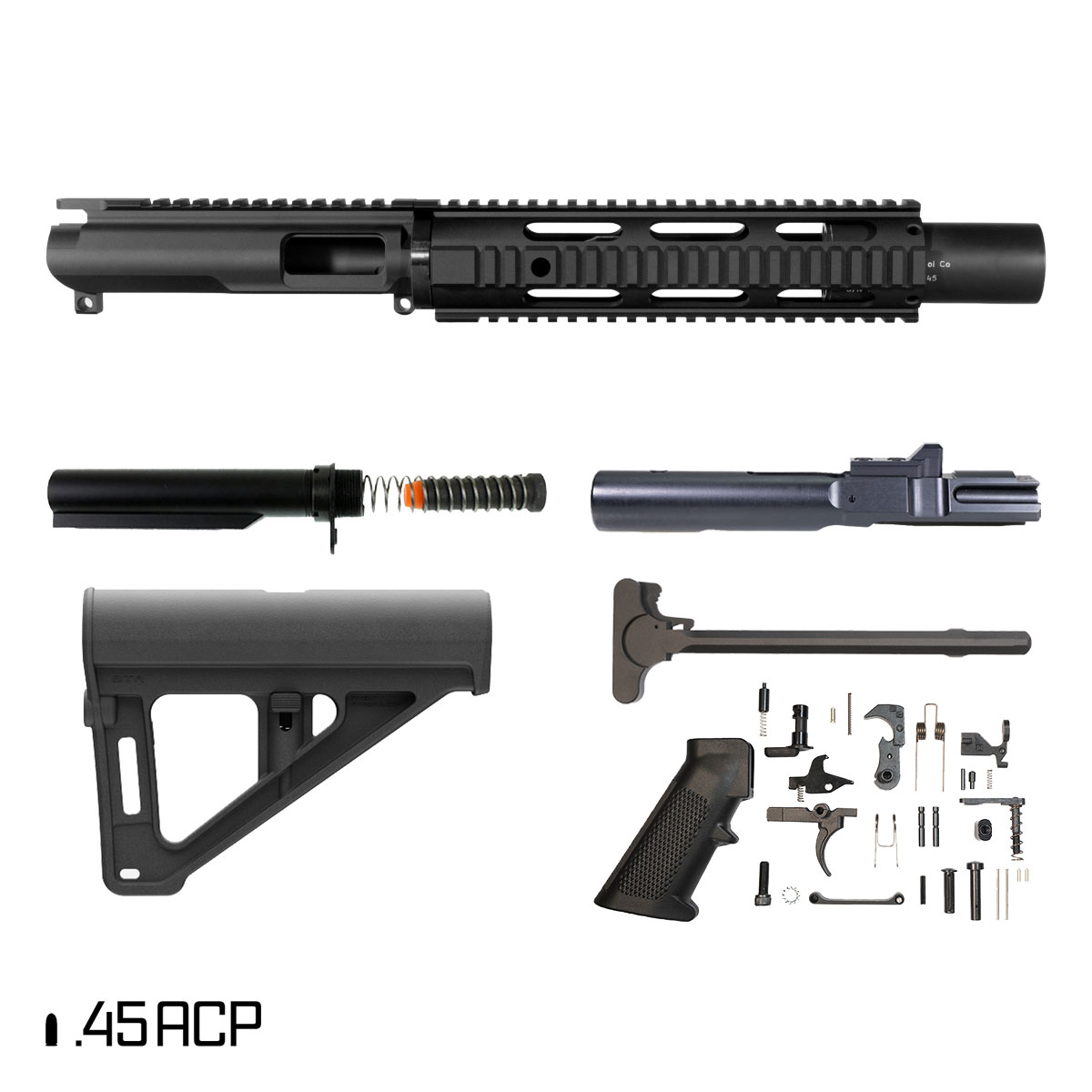 Davidson Defense Deadlock AR-45 Quad-Rail Pistol Full Build Kit, 7.5-Inch 1:16 45ACP, BTR Brace
