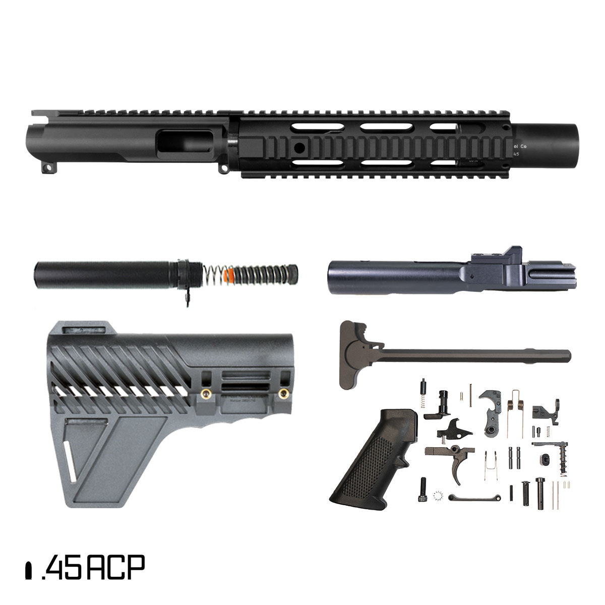 Davidson Defense Deadlock AR-45 Quad-Rail Pistol Full Build Kit, 7.5-Inch 1:16 45ACP, Gauntlet Arms Brace