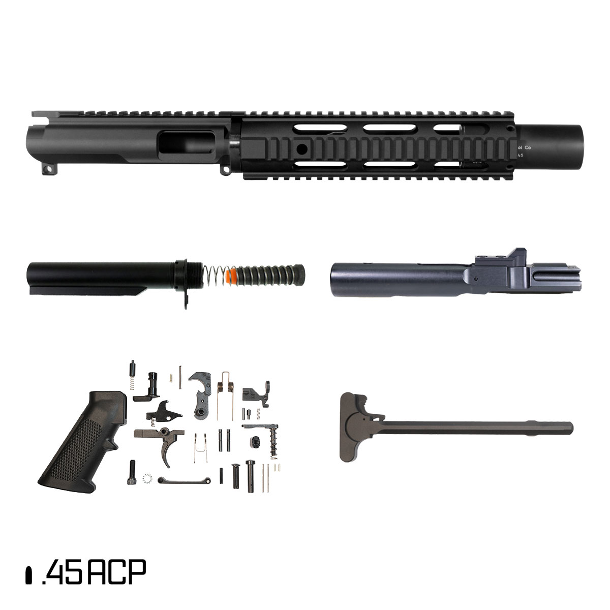 Davidson Defense Deadlock SBR Ready AR-45 Quad-Rail Pistol Full Build Kit, 7.5-Inch 1:16 45ACP