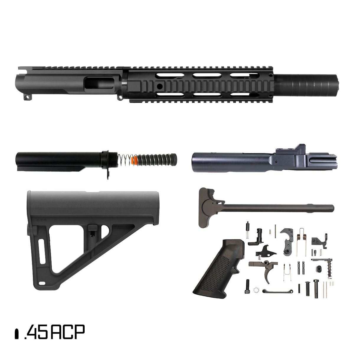 Davidson Defense Deadlock AR-45 Pistol Build Kit, 7.5-Inch 1:16 45ACP, BTR Brace, Whisper Pickle 46K