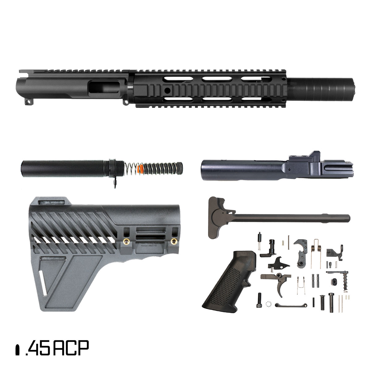 Davidson Defense Deadlock AR-45 Quad-Rail Pistol Full Build Kit, 7.5-Inch 1:16 45ACP, Gauntlet Arms Brace