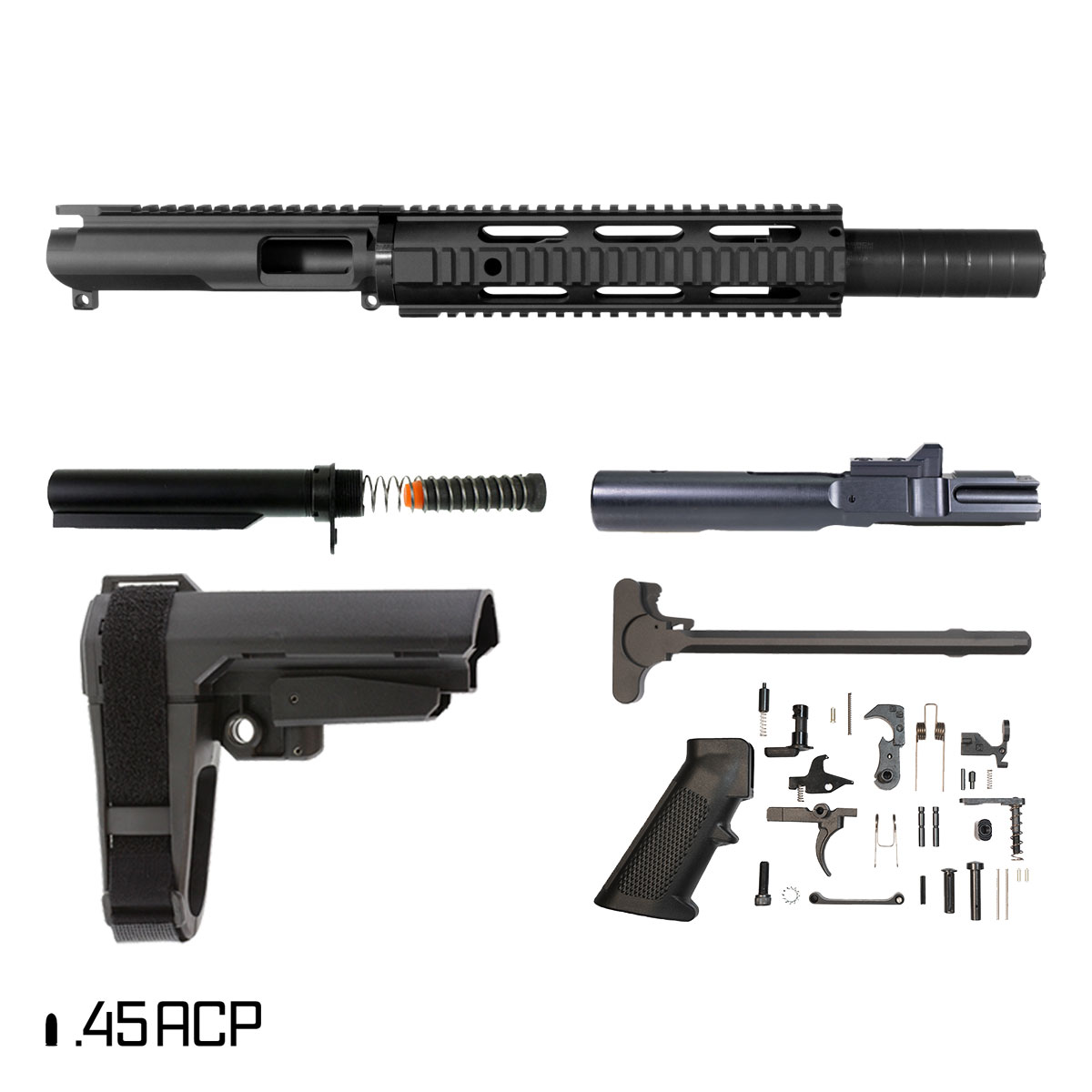 Davidson Defense Deadlock AR-45 Pistol Build Kit, 7.5-Inch 1:16 45ACP, SBA3 Brace, Whisper Pickle 46K