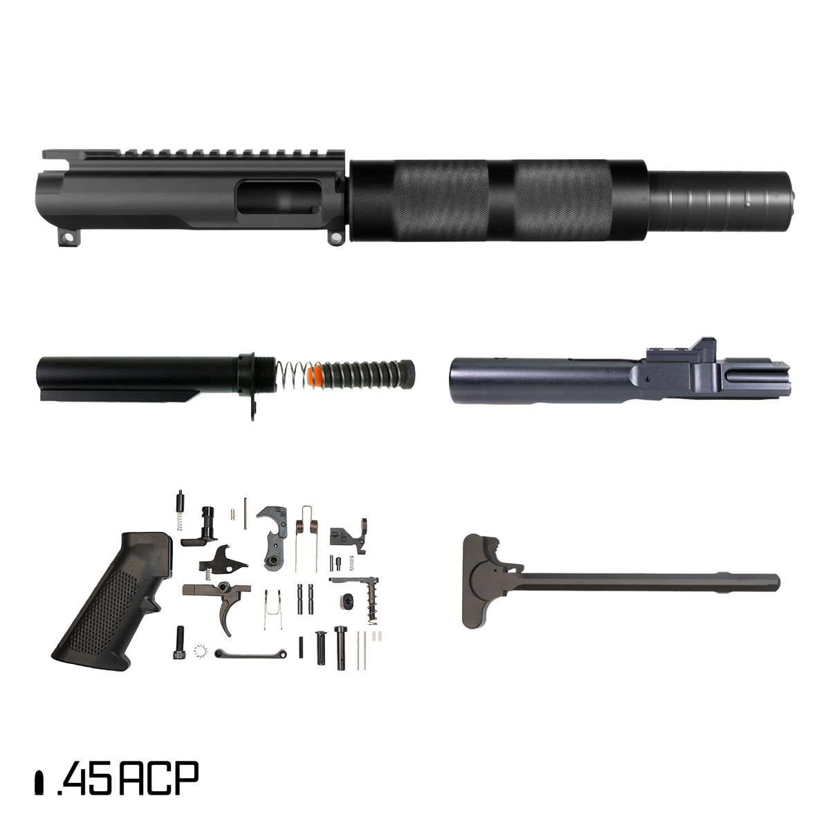 Davidson Defense Anvil SBR Ready 5-inch 1:16 45ACP AR-45 Tubular Pistol Full Build Kit, North Reach Whisper Pickle 46K Suppressor