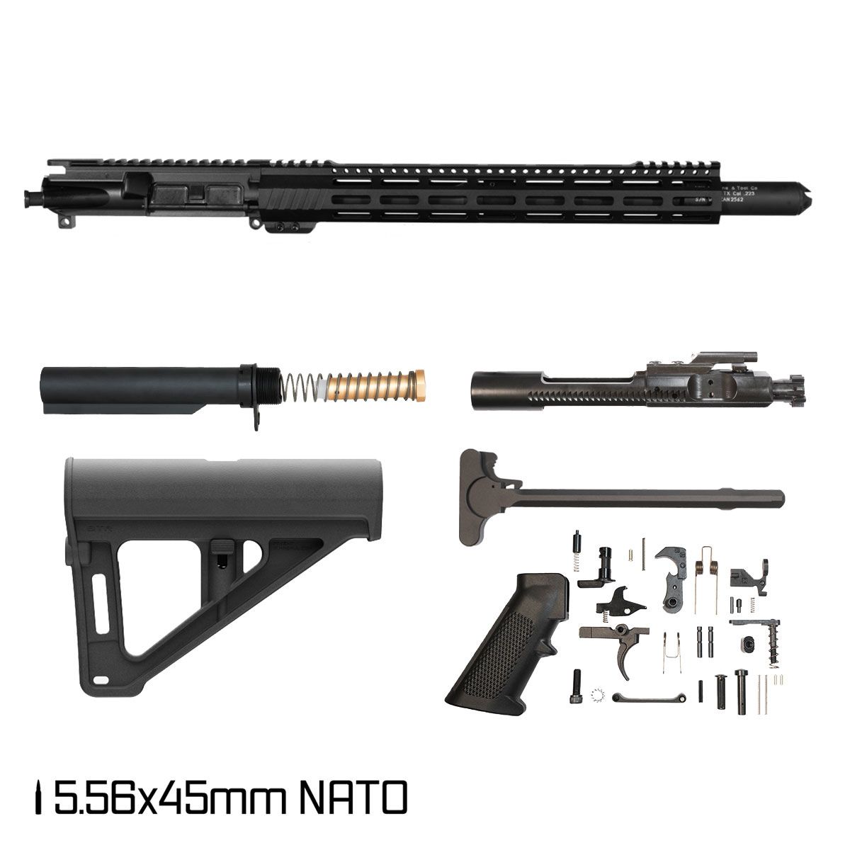 Davidson Defense Aegis Lightweight w/BTR Brace 14.5-inch Carbine-Gas 1:7 5.56 NATO AR-15 Freefloat M-Lok Handguard Pistol Full Build Kit, Witt Machine Canooter Valve Suppressor