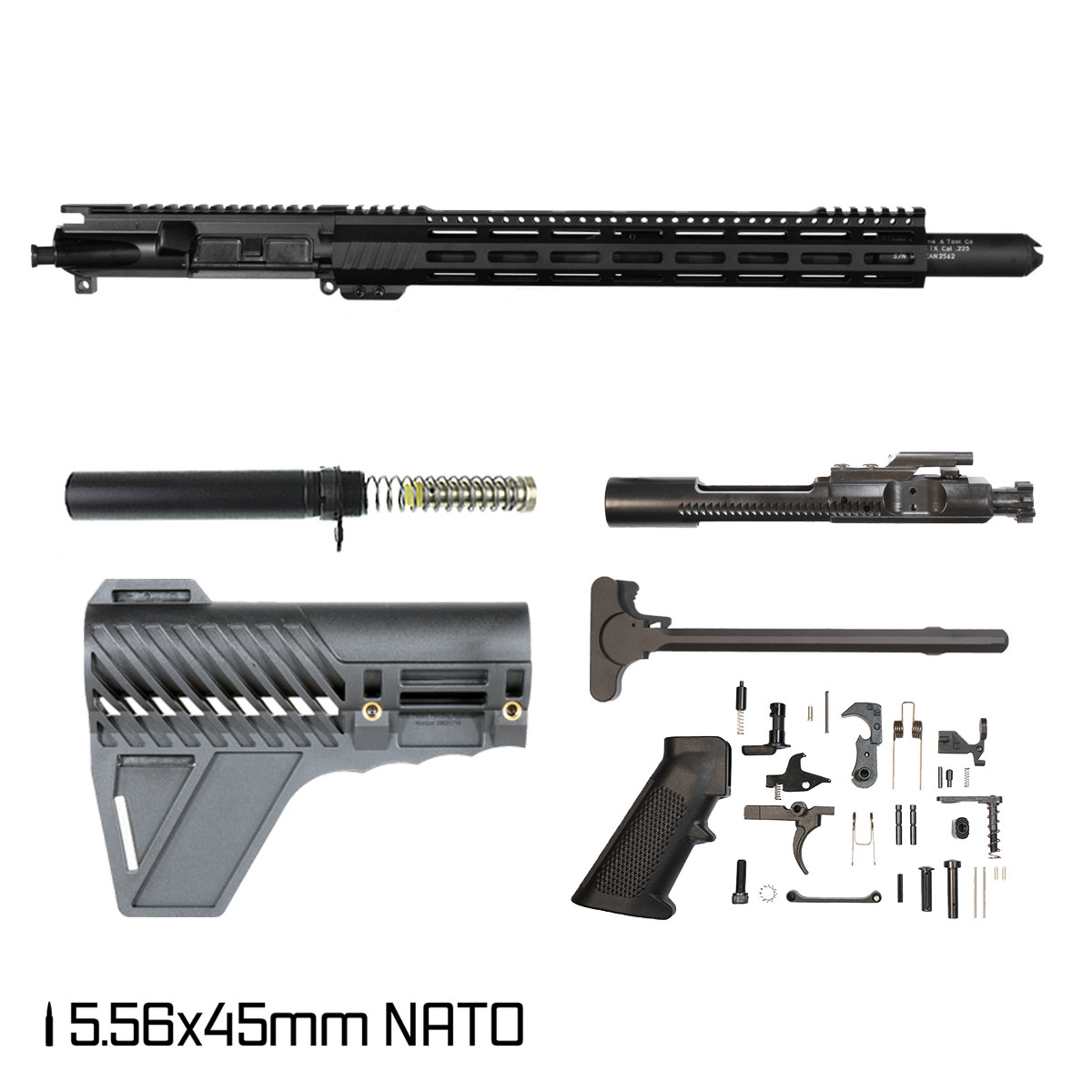 Davidson Defense Aegis Lightweight w/Gauntlet Arms Brace 14.5-inch Carbine-Gas 1:7 5.56 NATO AR-15 Freefloat M-Lok Handguard Pistol Full Build Kit, Witt Machine Canooter Valve Suppressor