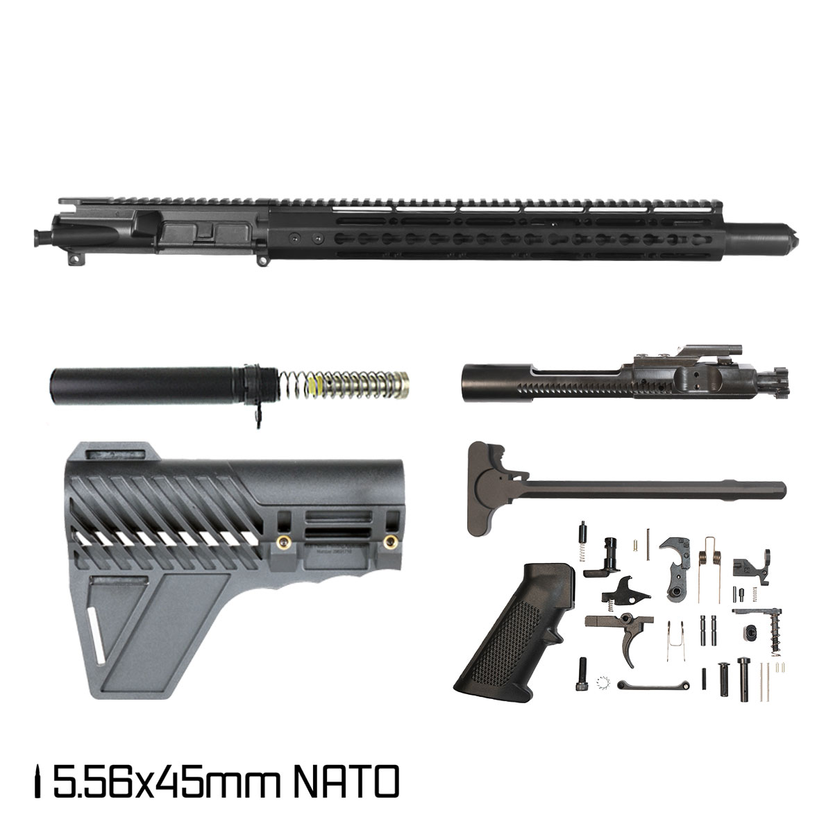 Davidson Defense Warden Duty w/Gauntlet Arms Brace 14.5-inch Mid-Gas 1:7 5.56 NATO AR-15 KeyMod Pistol Full Build Kit, Witt Machine Canooter Valve Suppressor