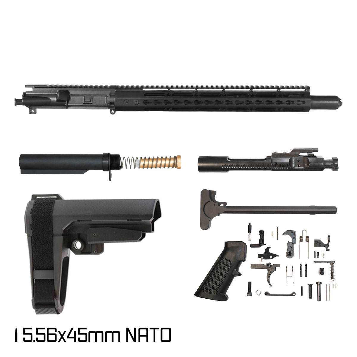 Davidson Defense Warden Duty w/SBA3 Brace 14.5-inch Mid-Gas 1:7 5.56 NATO AR-15 KeyMod Pistol Full Build Kit, Witt Machine Canooter Valve Suppressor