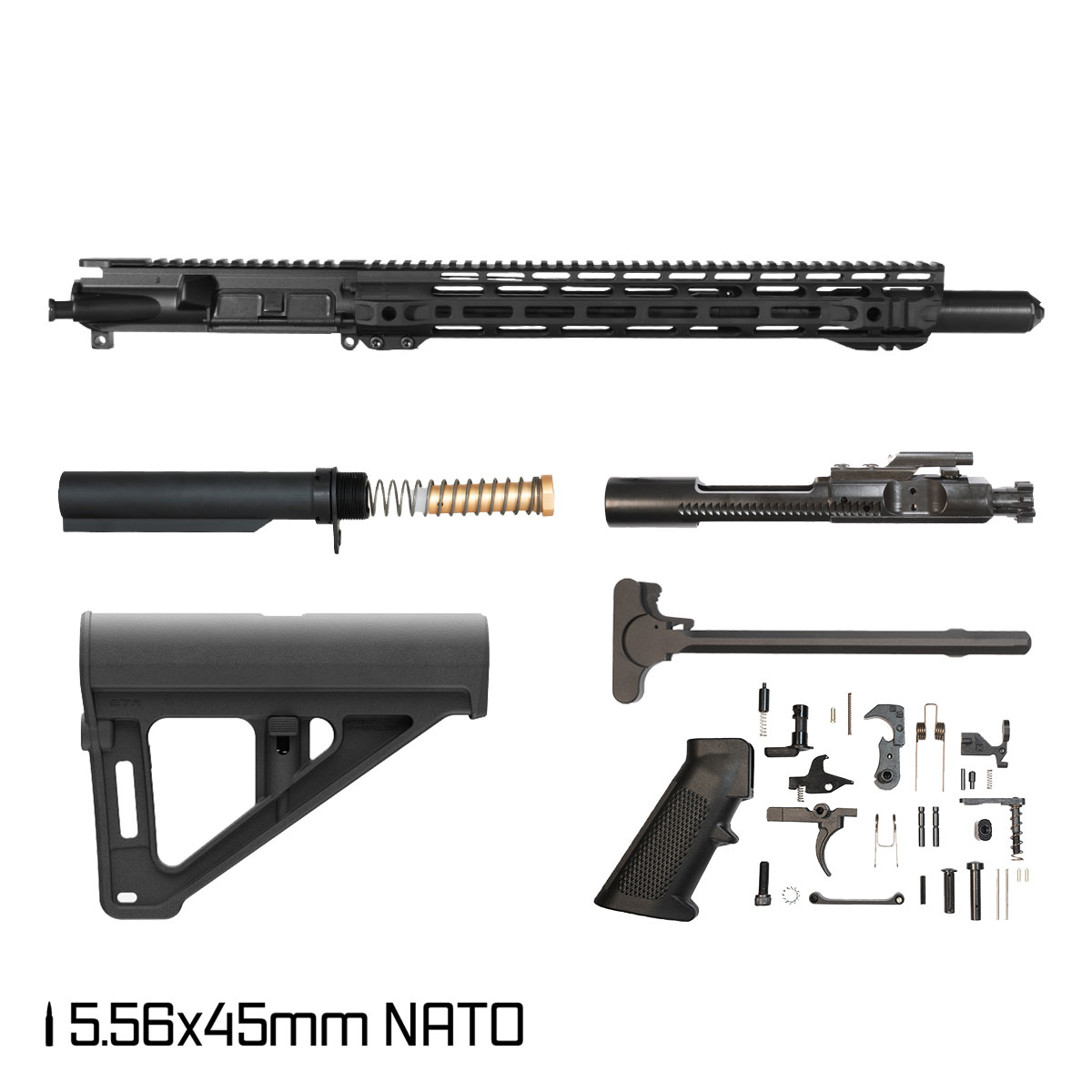 Davidson Defense Atriox w/BTR Brace 14.5-inch Mid-Gas 1:7 5.56 NATO AR-15 M-Lok Pistol Full Build Kit, Witt Machine Canooter Valve Suppressor