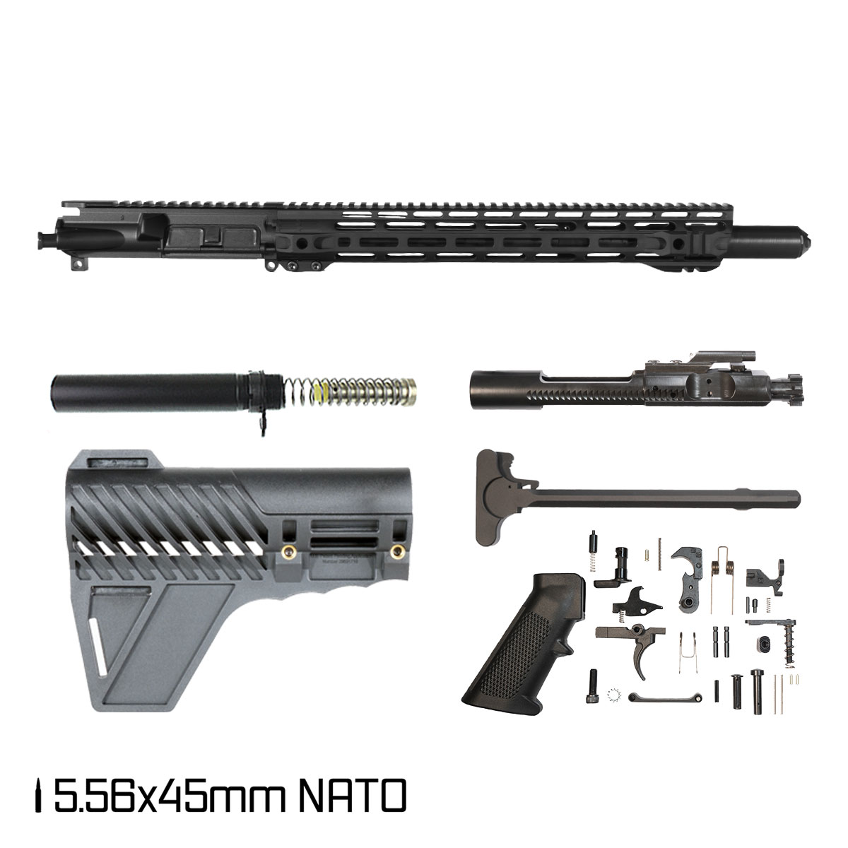 Davidson Defense Atriox w/Gauntlet Arms Brace 14.5-inch Mid-Gas 1:7 5.56 NATO AR-15 M-Lok Pistol Full Build Kit, Witt Machine Canooter Valve Suppressor