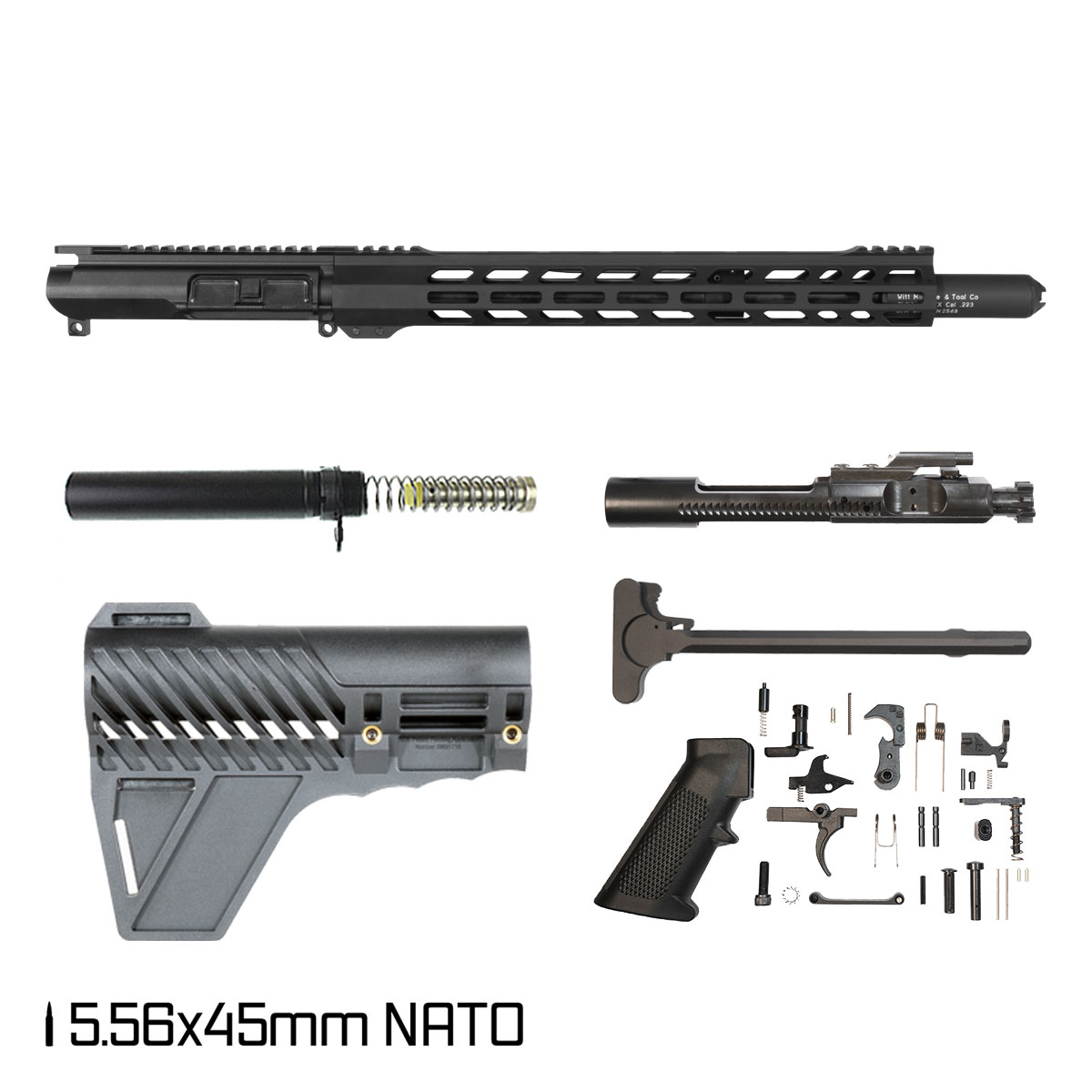 Davidson Defense Ronin Competition w/Gauntlet Arms Brace 14.5-inch Mid-Gas 1:7 5.56 NATO AR-15 M-Lok Pistol Full Build Kit, Witt Machine Canooter Valve Suppressor