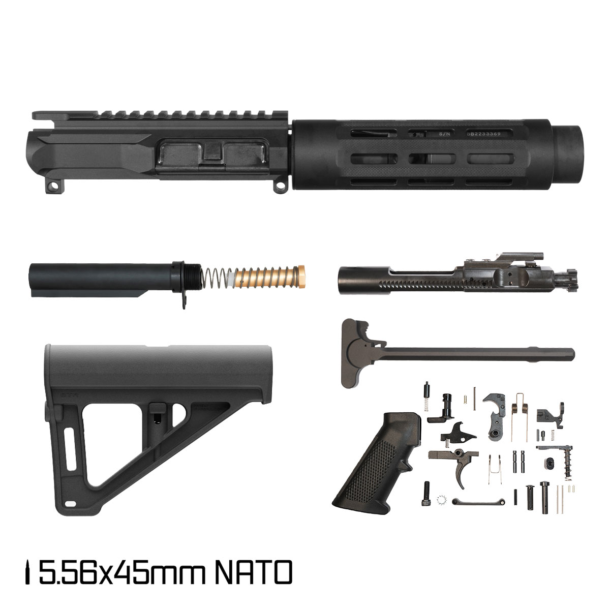 Davidson Defense PC w/BTR Brace 7.5-inch Pistol-Gas 1:7 5.56 NATO AR-15 M-Lok Pistol Full Build Kit, Witt Machine Big Body Tu-Tu-Three Suppressor