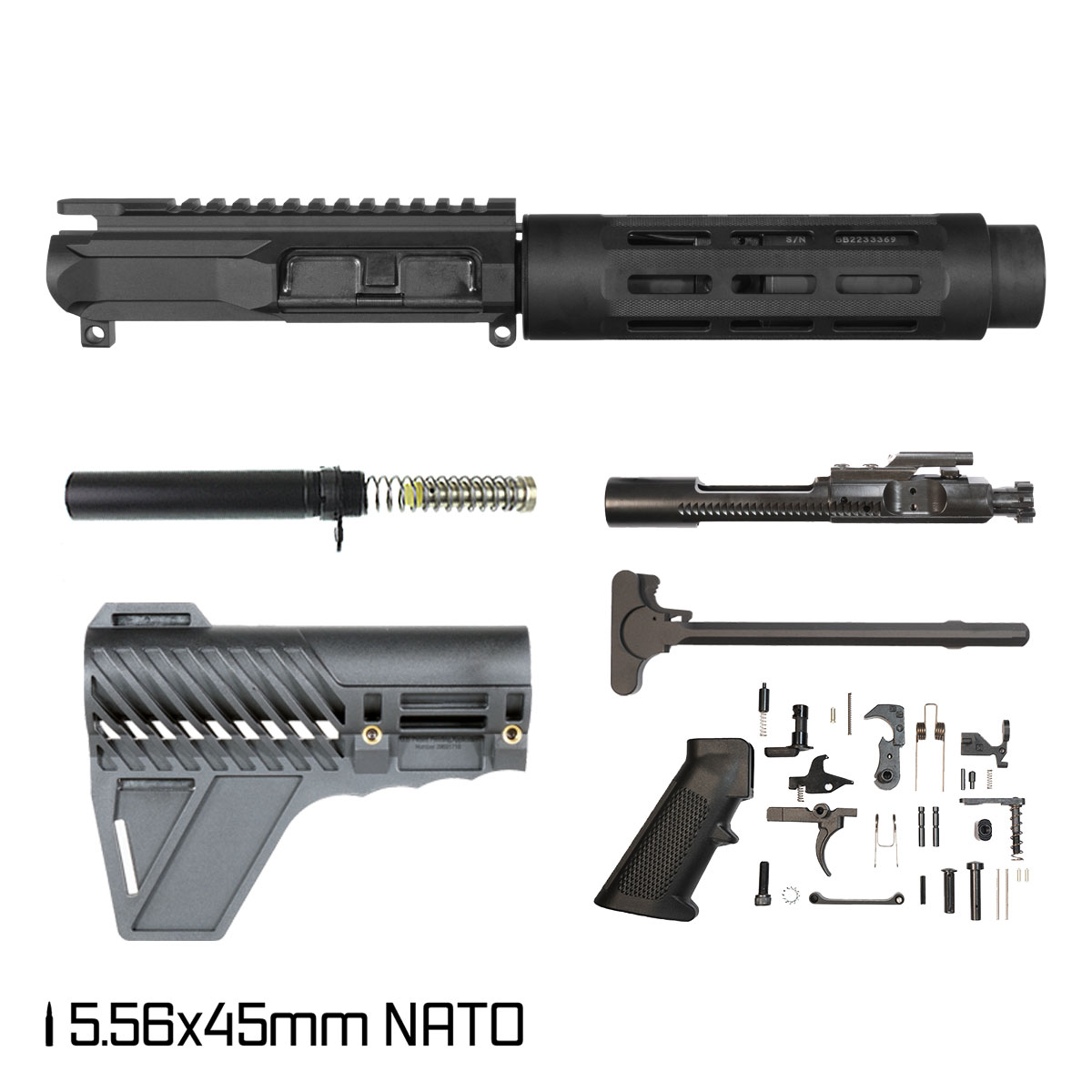 Davidson Defense PC w/Gauntlet Arms Brace 7.5-inch Pistol-Gas 1:7 5.56 NATO AR-15 M-Lok Pistol Full Build Kit, Witt Machine Big Body Tu-Tu-Three Suppressor