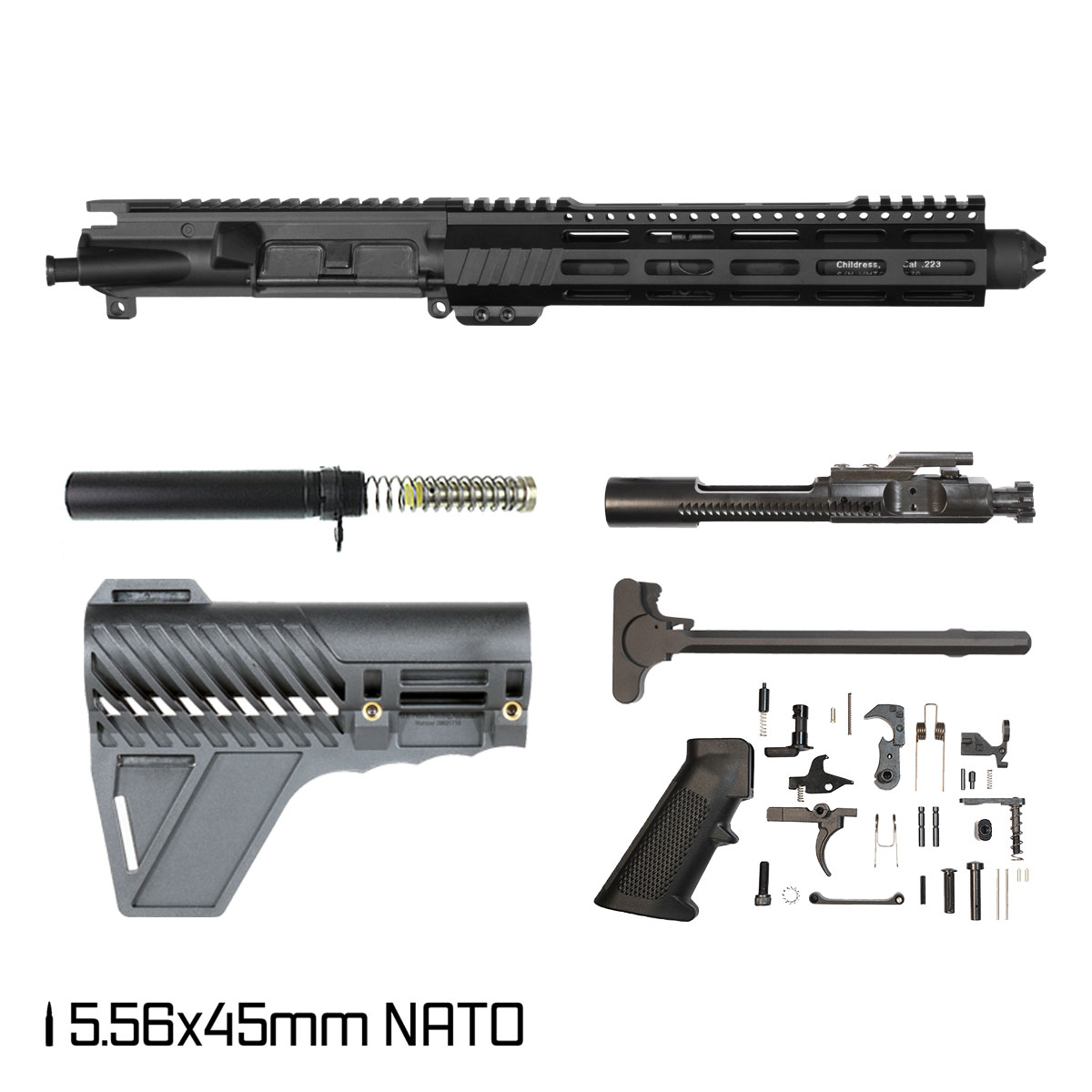 Davidson Defense Paulie w/Gauntlet Arms Brace 7.5-inch Pistol-Gas 1:7 5.56 NATO AR-15 M-Lok Pistol Full Build Kit, Witt Machine Canooter Valve Suppressor