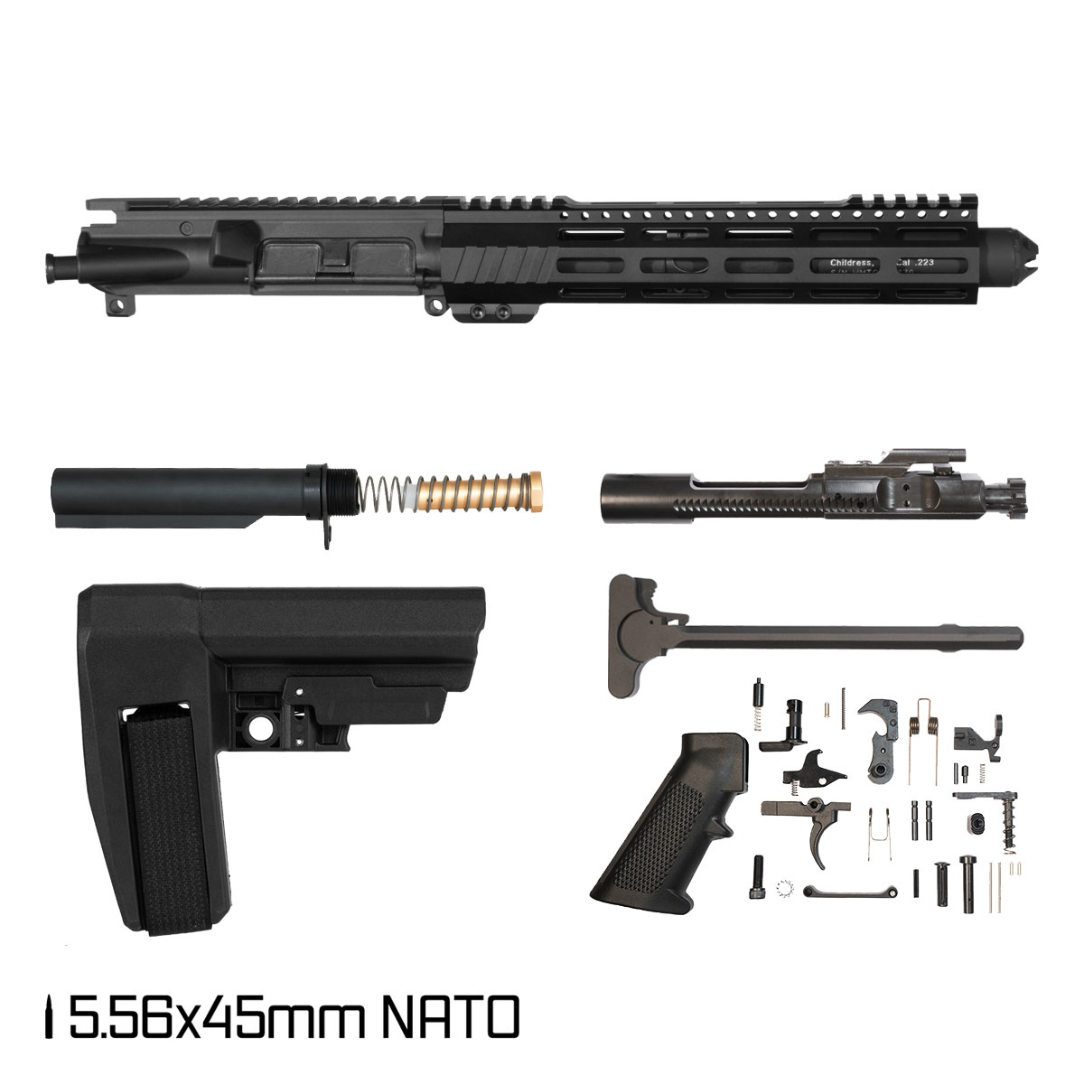Davidson Defense Paulie w/SBA6 Brace 7.5-inch Pistol-Gas 1:7 5.56 NATO AR-15 M-Lok Pistol Full Build Kit, Witt Machine Canooter Valve Suppressor