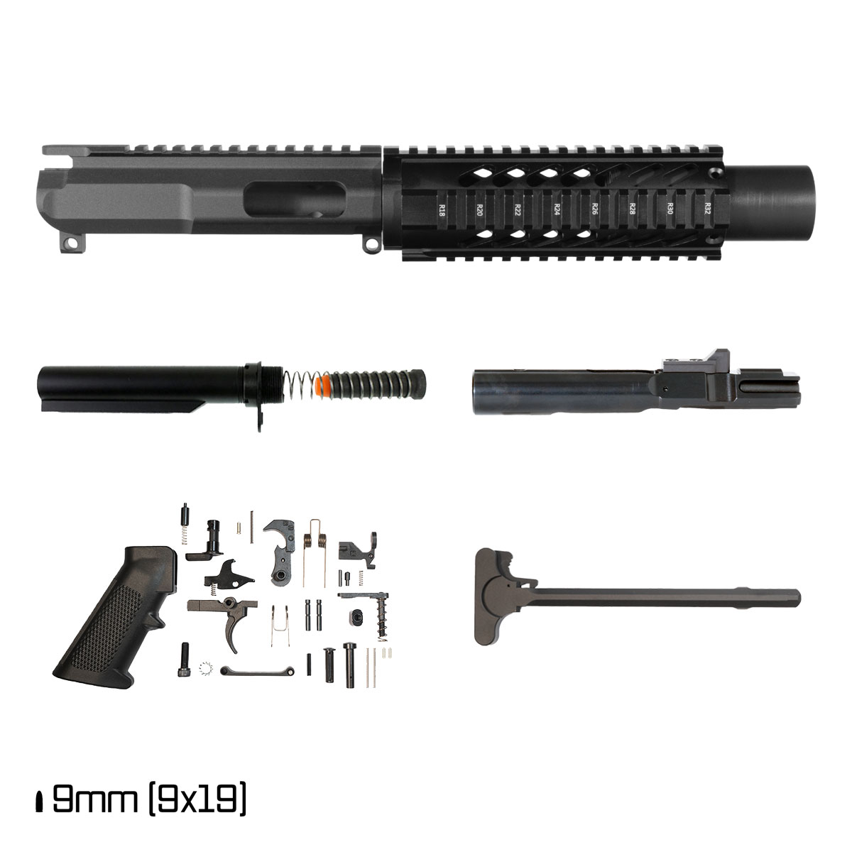 Davidson Defense 9mm AR-9 Quad-Rail SBR Ready Pistol Full Build Kit + Witt Machine Naughty 9