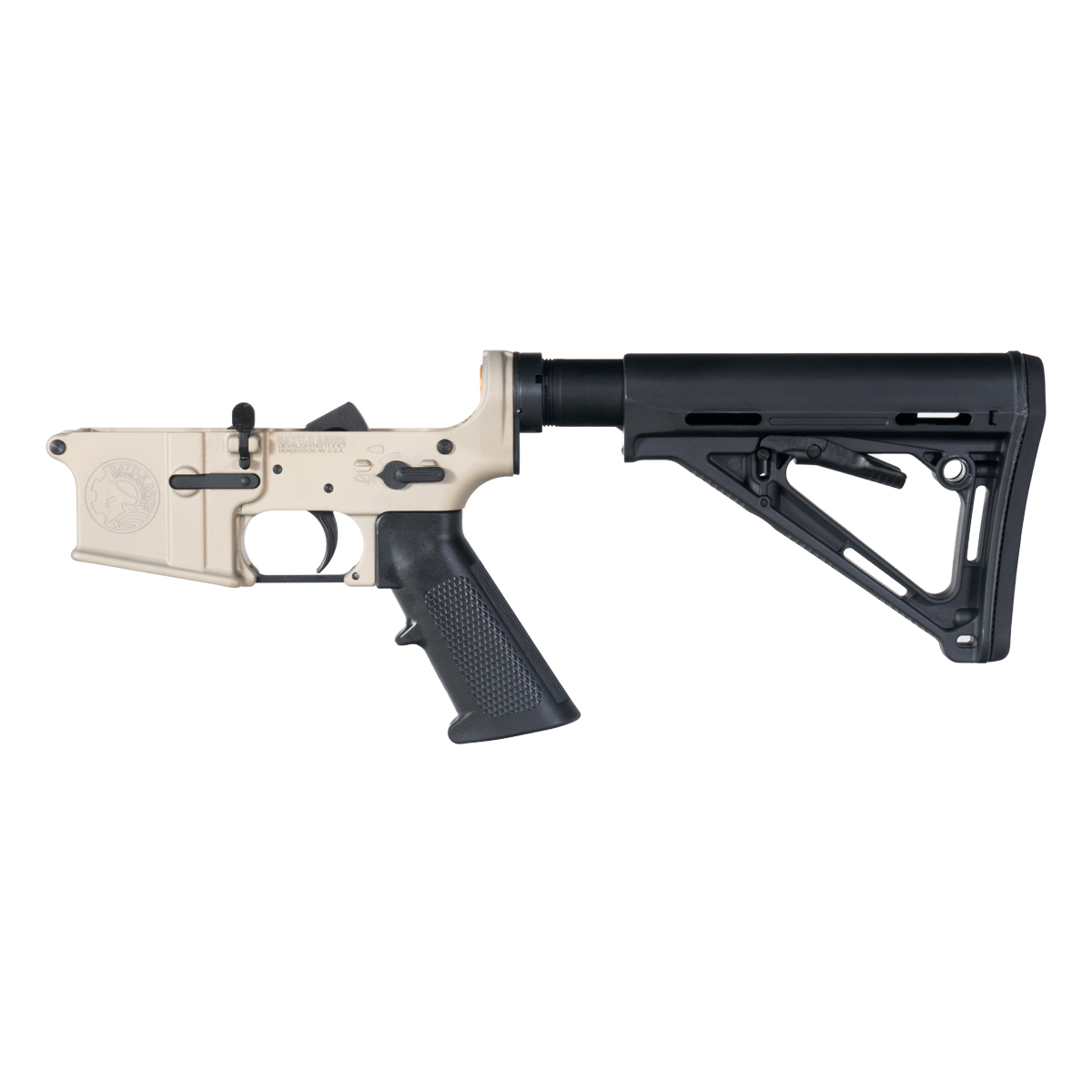  DTT AR-15 Rifle Lower Build Kit, Battle Arms Development Workhorse Blemished FDE Lower Receiver, Adjustable Carbine Stock