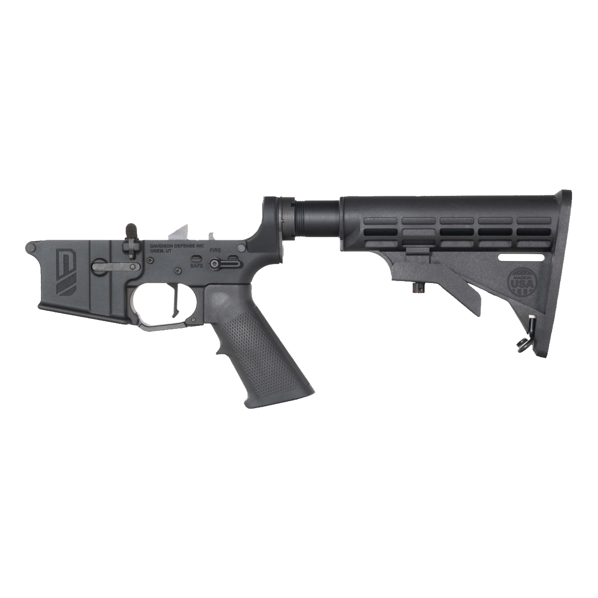 Davidson Defense No-Buffer AR-15 Rifle Lower Build Kit, Rare Breed FRT 15L3 Flat Trigger, Carbine MIL-SPEC 6 Position Buttstock