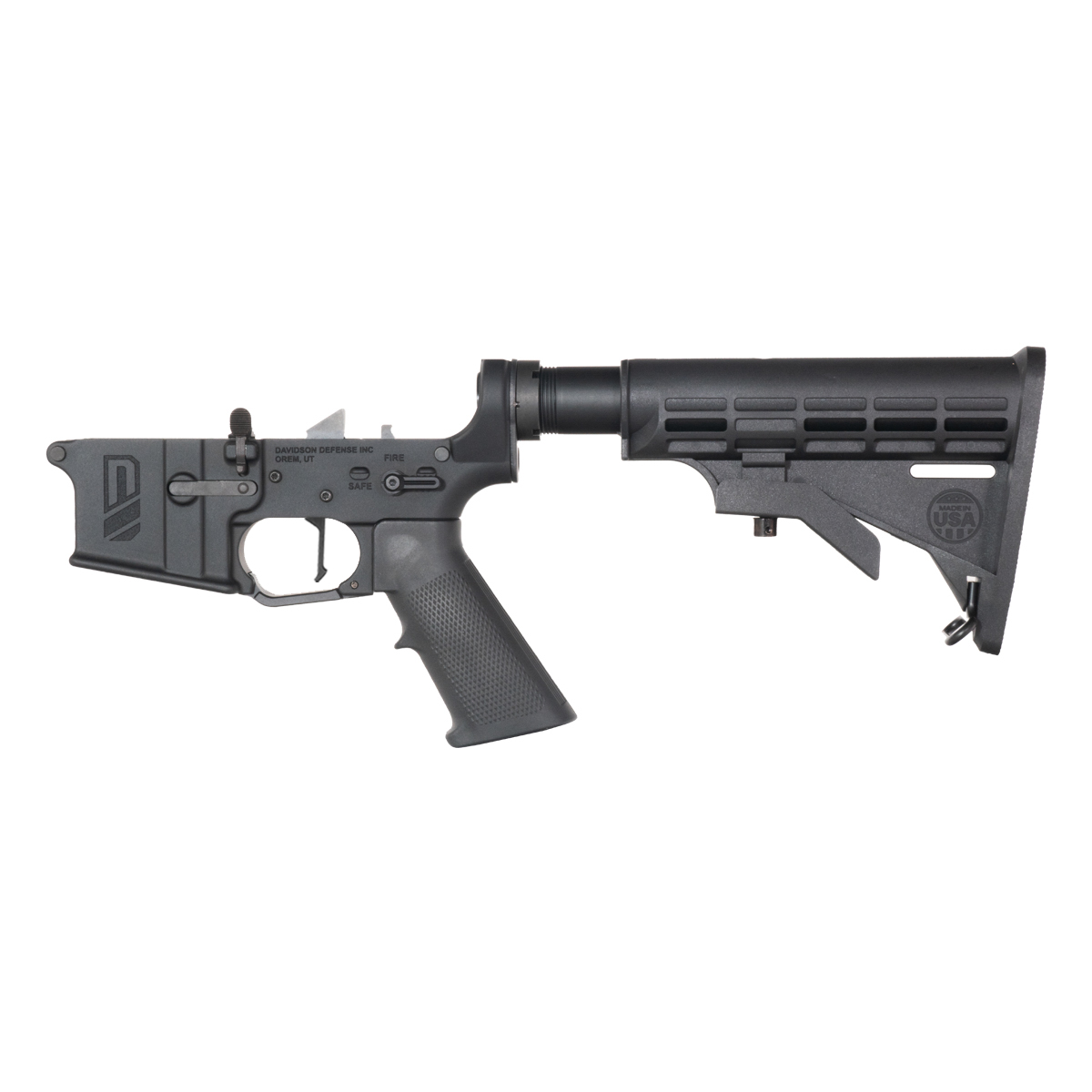 Davidson Defense AR-15 Rifle Lower Build Kit, Rare Breed FRT-15L3 Flat Trigger, Carbine MIL-SPEC 6 Position Buttstock