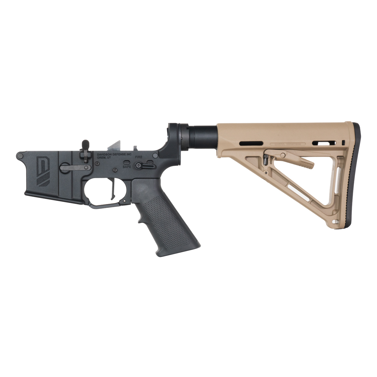 Davidson Defense AR-15 Rifle Lower Build Kit, Rare Breed FRT-15L3 Flat Trigger, Magpul MOE FDE Carbine Stock