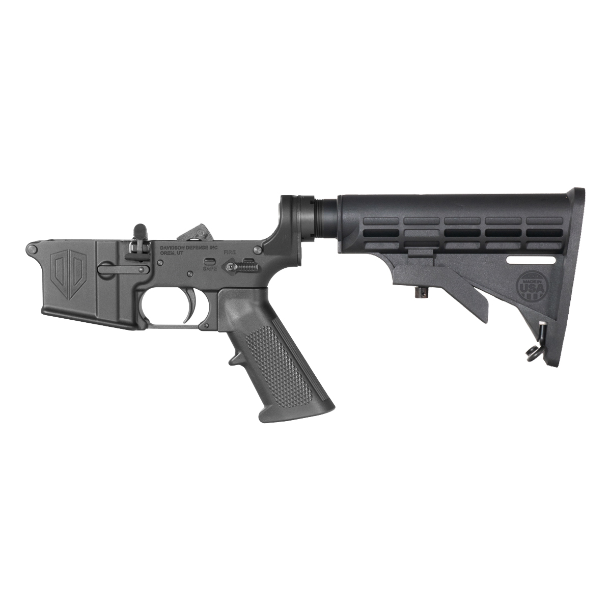  Davidson Defense AR-15 Ambidextrous Bolt Catch Lower Build Kit, Carbine MIL-SPEC Buttstock