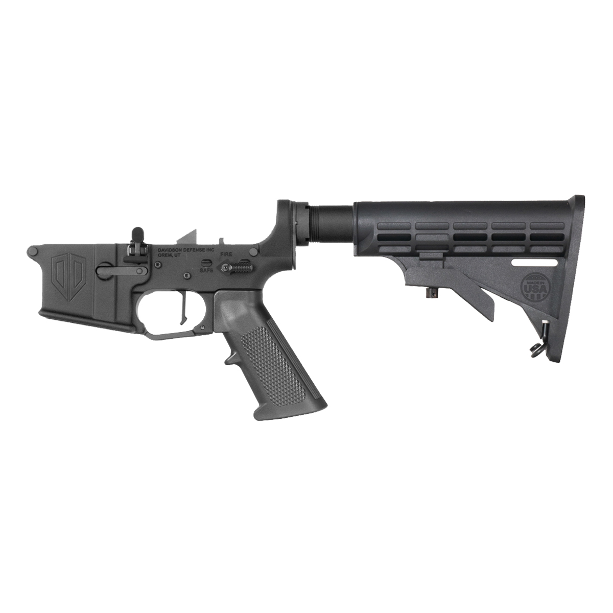  Davidson Defense AR-15 Ambidextrous Bolt Catch Lower Build Kit, Rare Breed FRT-15L3 Flat Trigger, Carbine MIL-SPEC 6 Position Buttstock