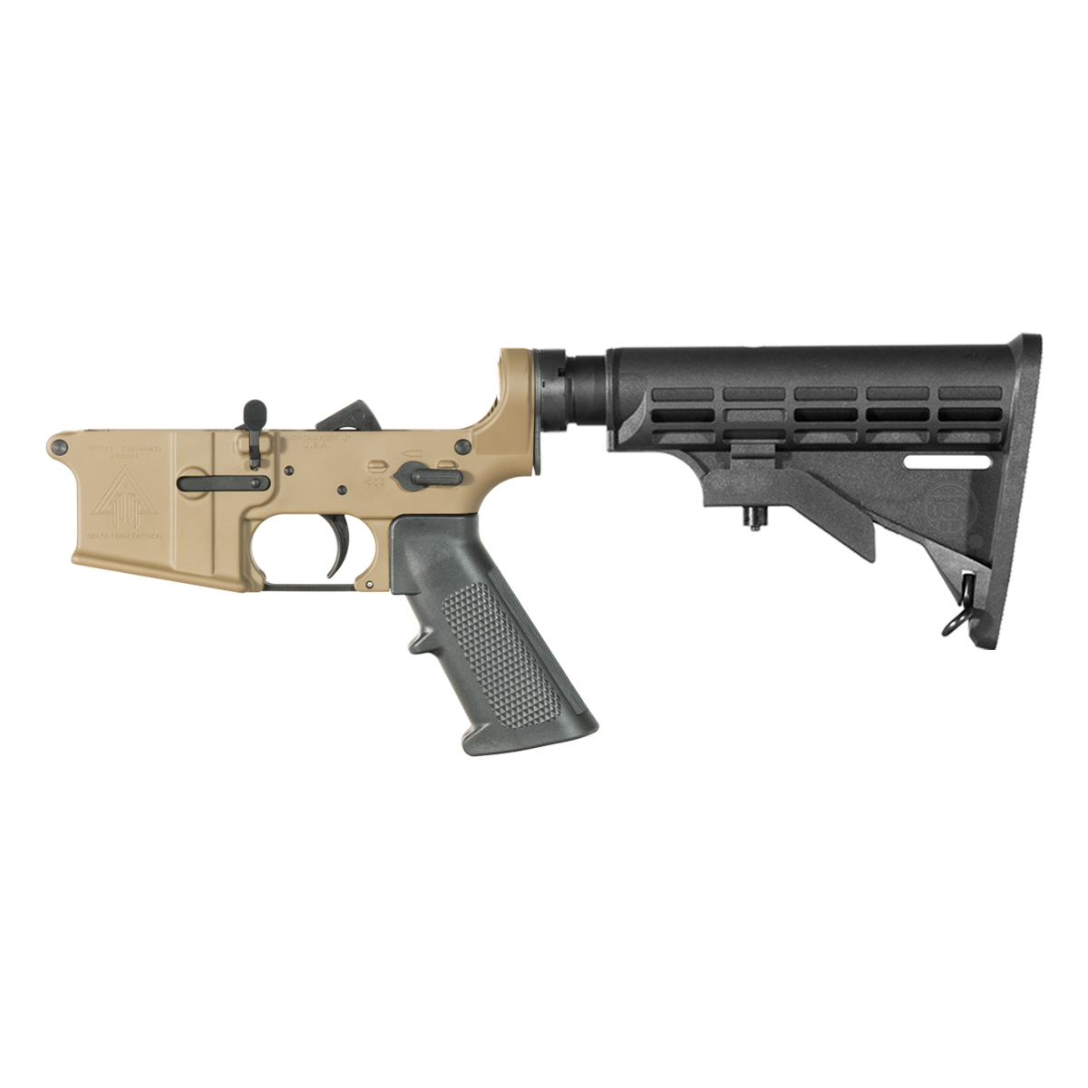 DTT FDE AR-15 Rifle Lower Build Kit, M4 Style Carbine Buttstock
