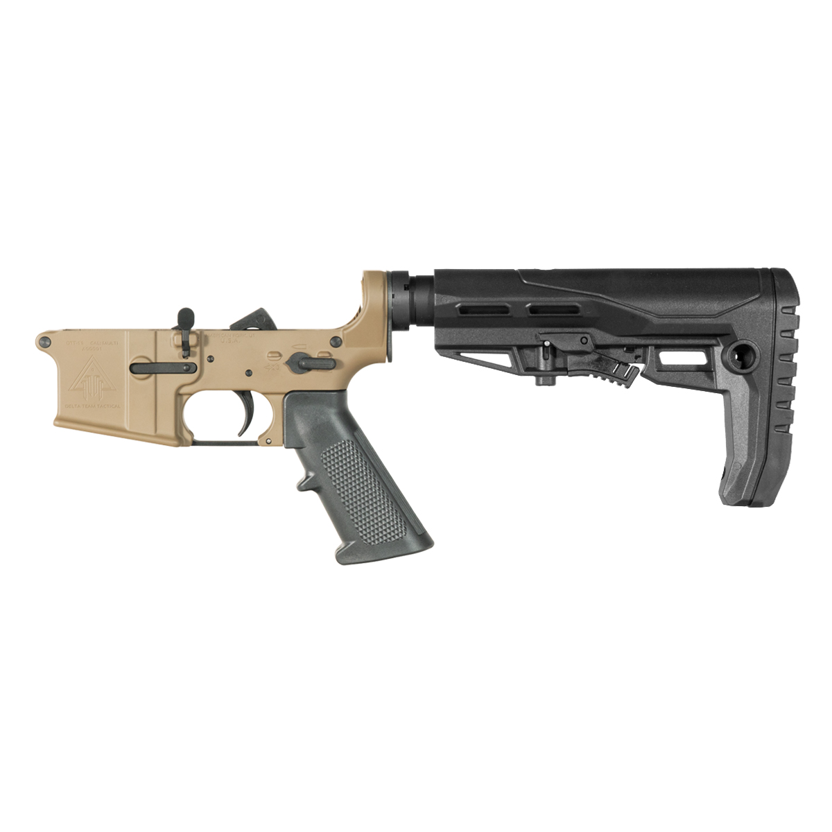 DTT FDE AR-15 Rifle Lower Build Kit, Mil-Spec Enhanced Stock w/ Rubberized Recoil Pad