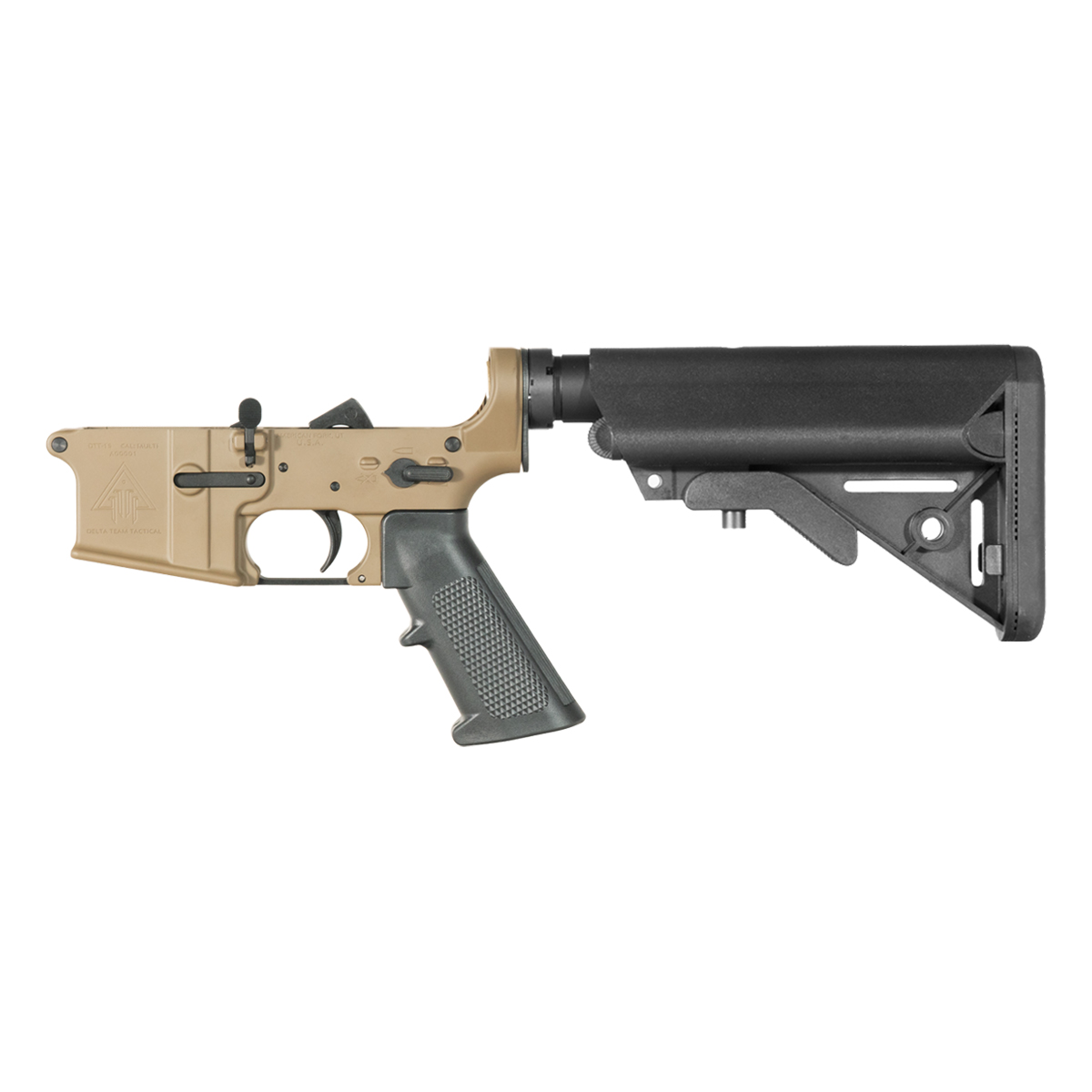 DTT FDE AR-15 Rifle Lower Build Kit, SOPMOD Style Collapsible Stock