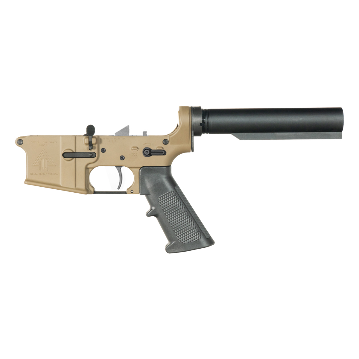 DTT FDE AR-15 Rifle Lower Build Kit, Rare Breed FRT-15L3, Heavy-Duty Carbine 6-Position Buffer Tube