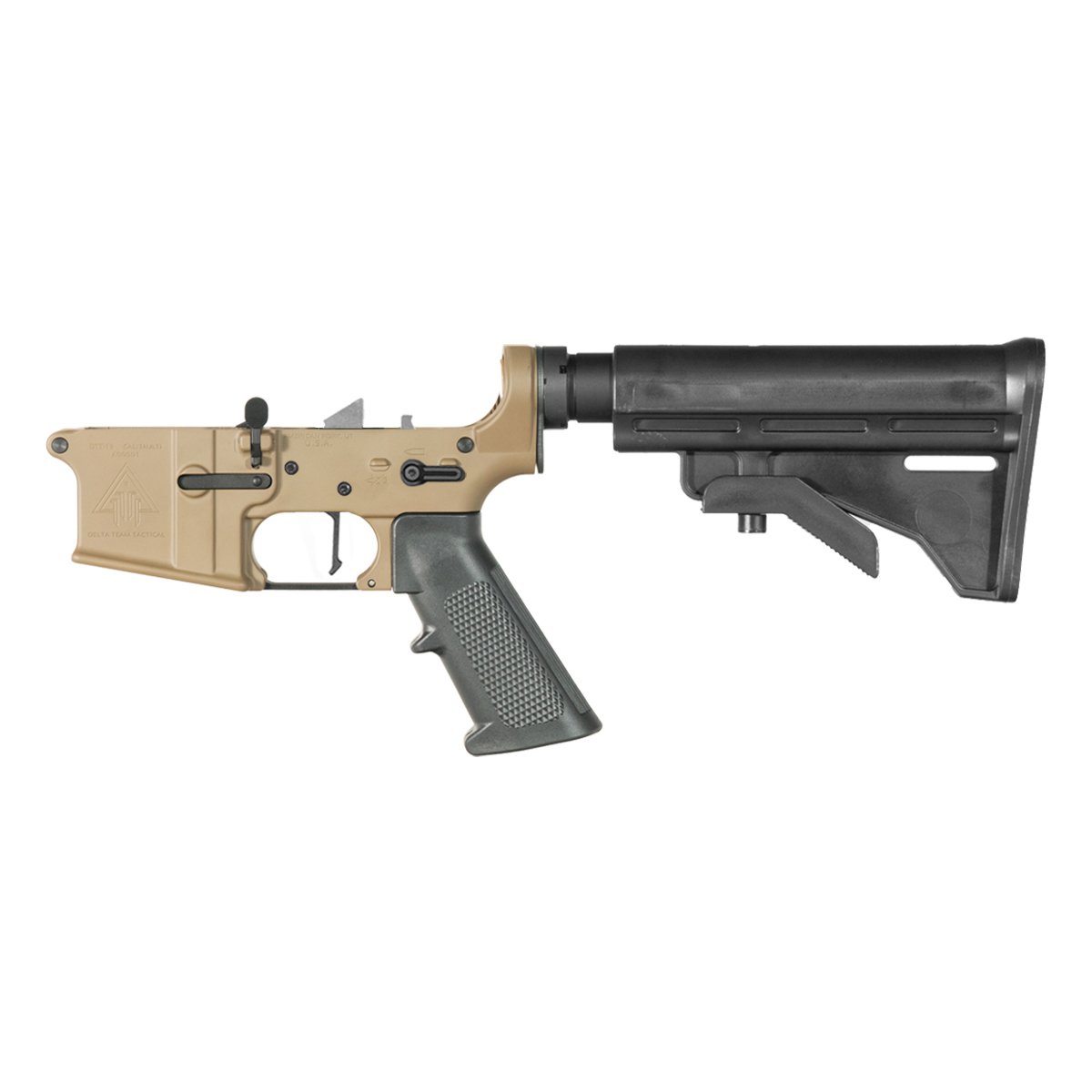 DTT FDE AR-15 Rifle Lower Build Kit, Rare Breed FRT-15L3 Flat Trigger, Team Accessories M4 Style Butt Stock