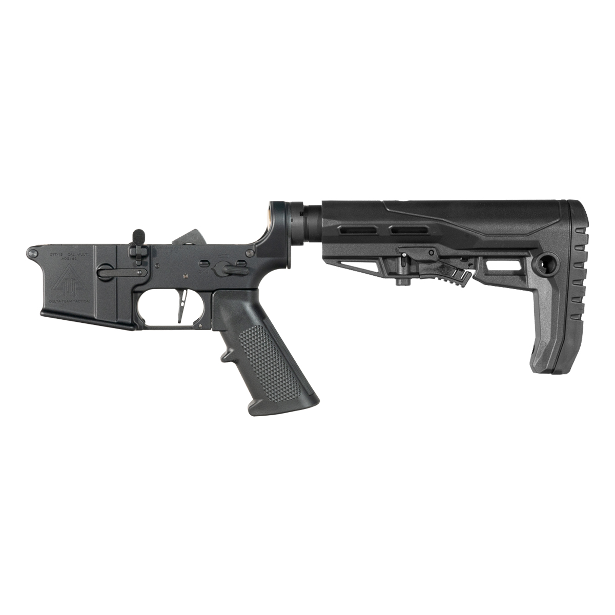 DTT AR-15 Rifle Lower Build Kit, Skeletonized Straight Trigger Shoe, Enhanced Stock w/ Rubberized Recoil Pad