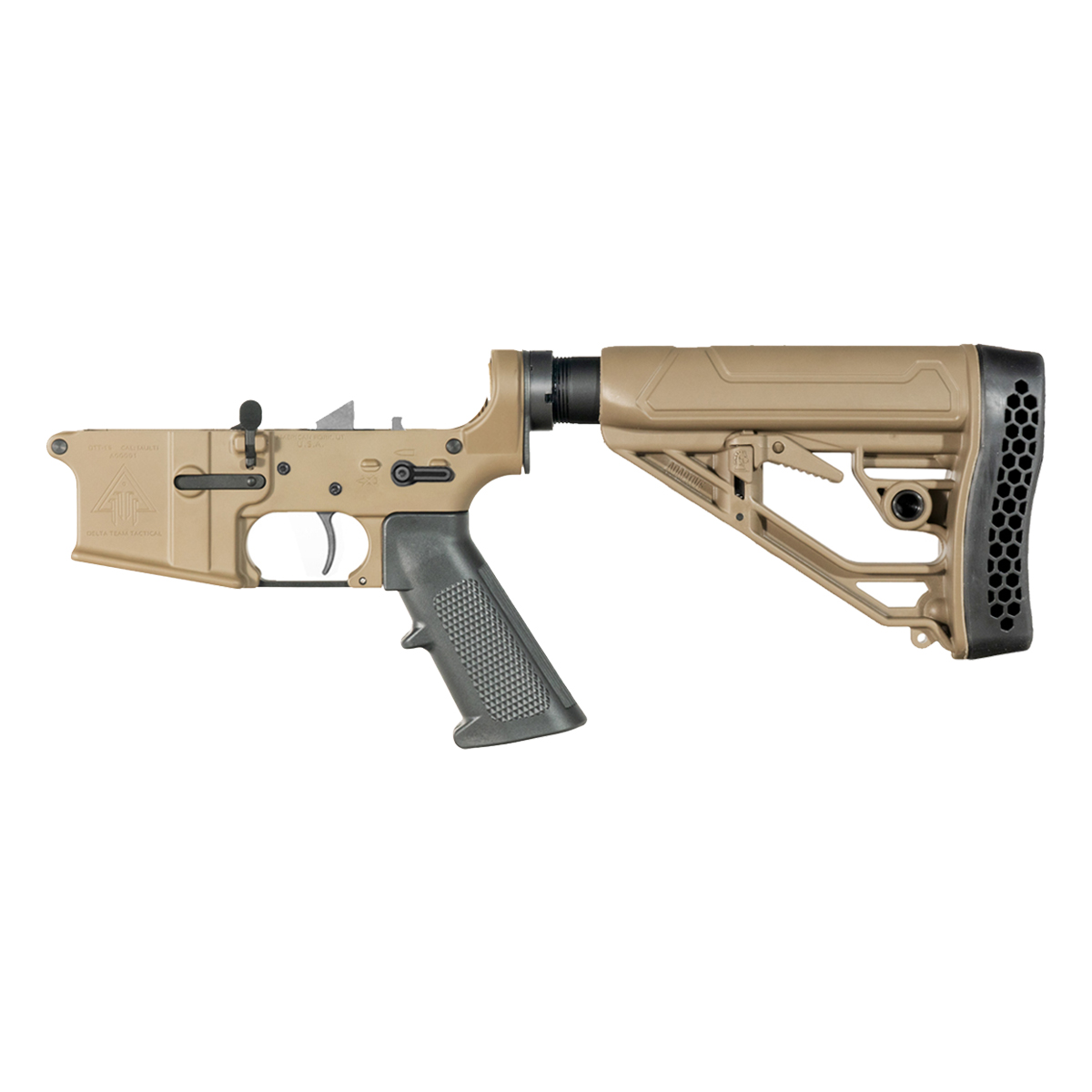 DTT FDE AR-15 Rifle Lower Build Kit, Rare Breed FRT-15L3, Adaptive Tactical FDE EX Performance Adjustable Stock