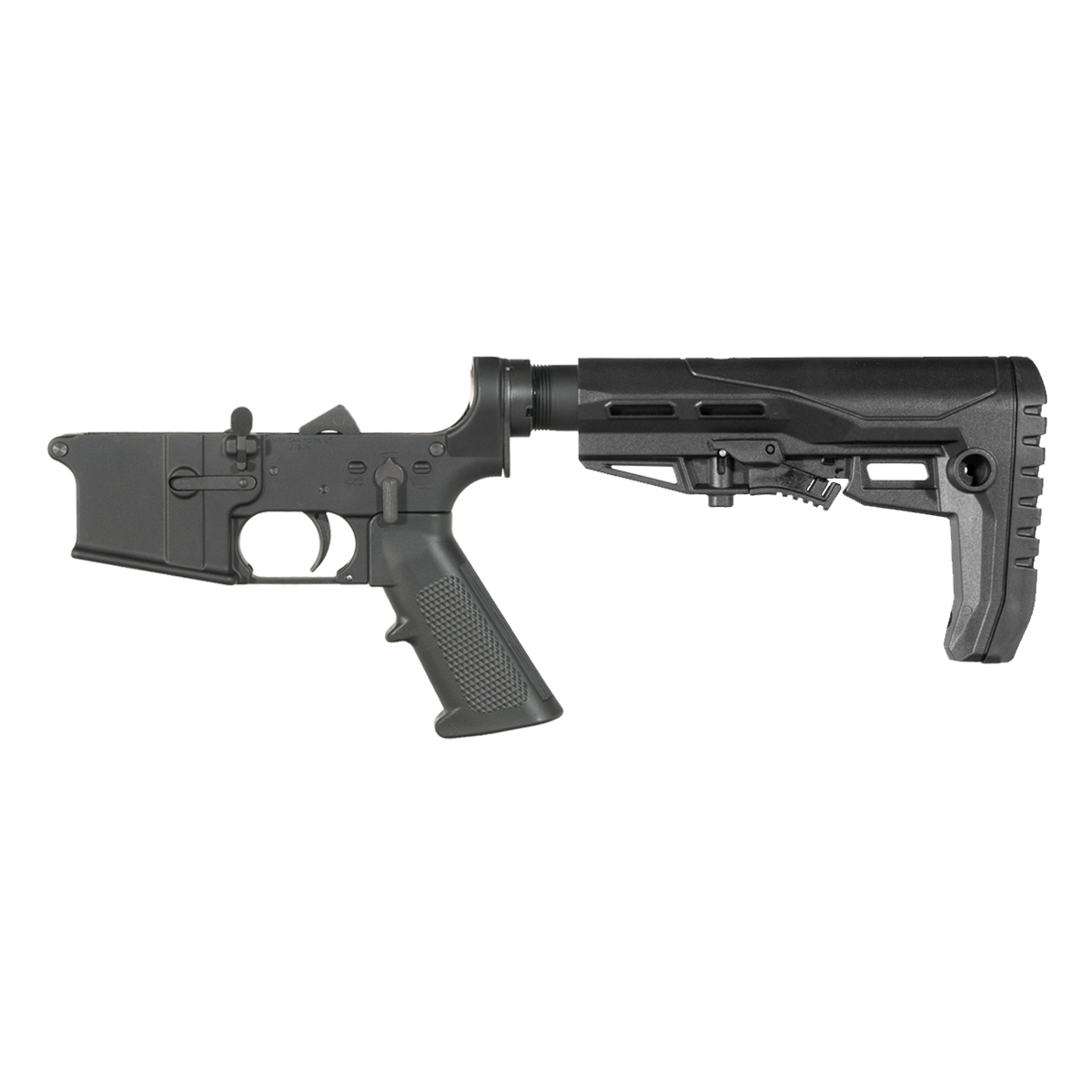 NO-LOGO AR-15 Rifle Lower Build Kit, Enhanced Stock w/ Rubberized Recoil Pad