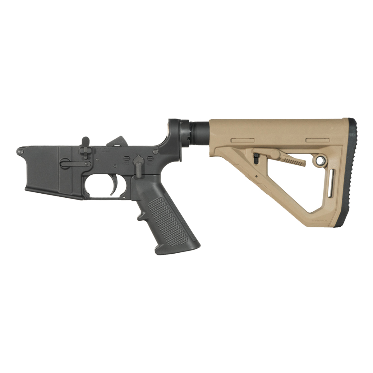 NO-LOGO AR-15 Rifle Lower Build Kit, Magpul FDE DT Carbine Stock